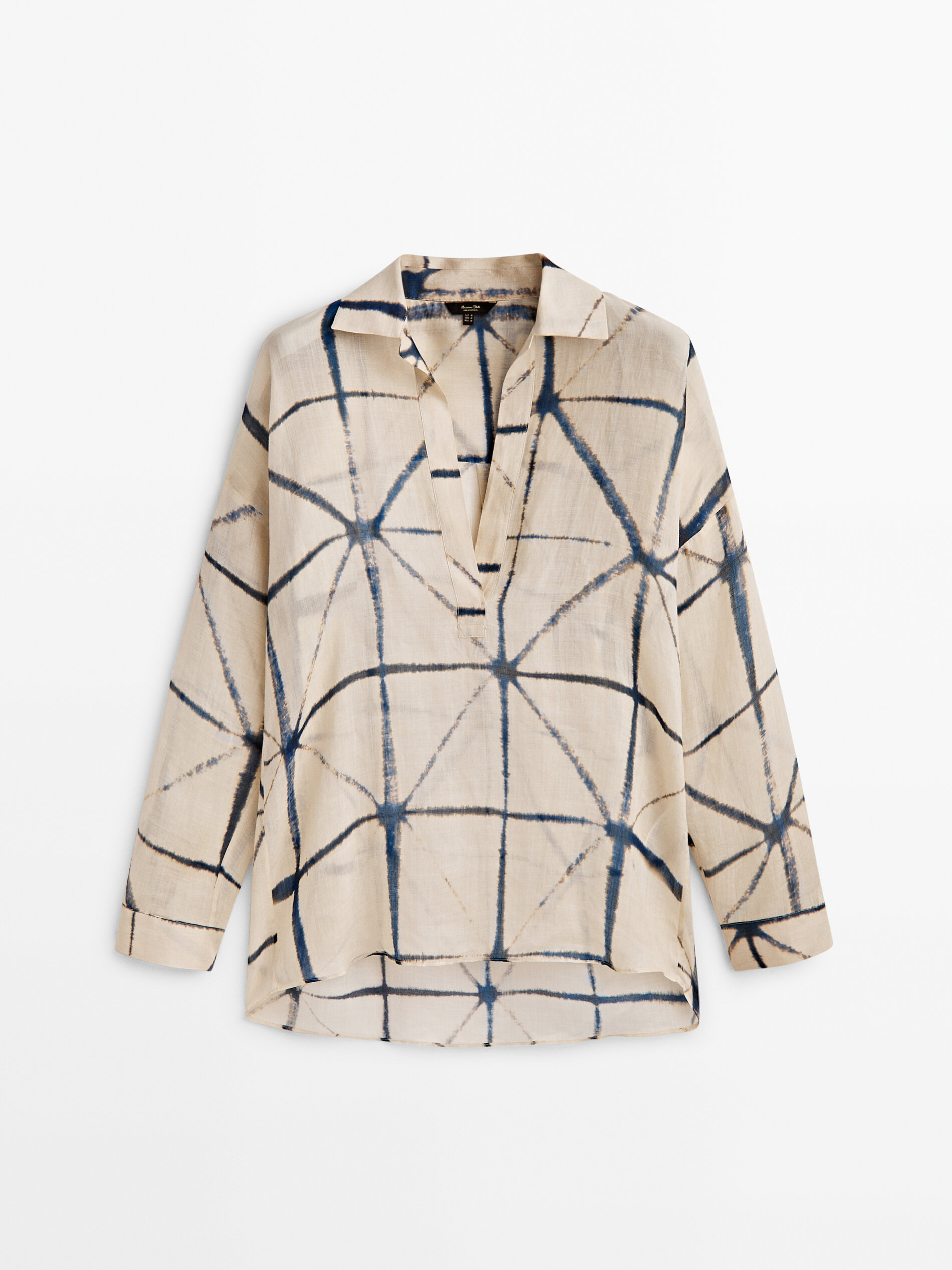 Camisa estampada cuello polo 100% ramio - AZUL OSCURO