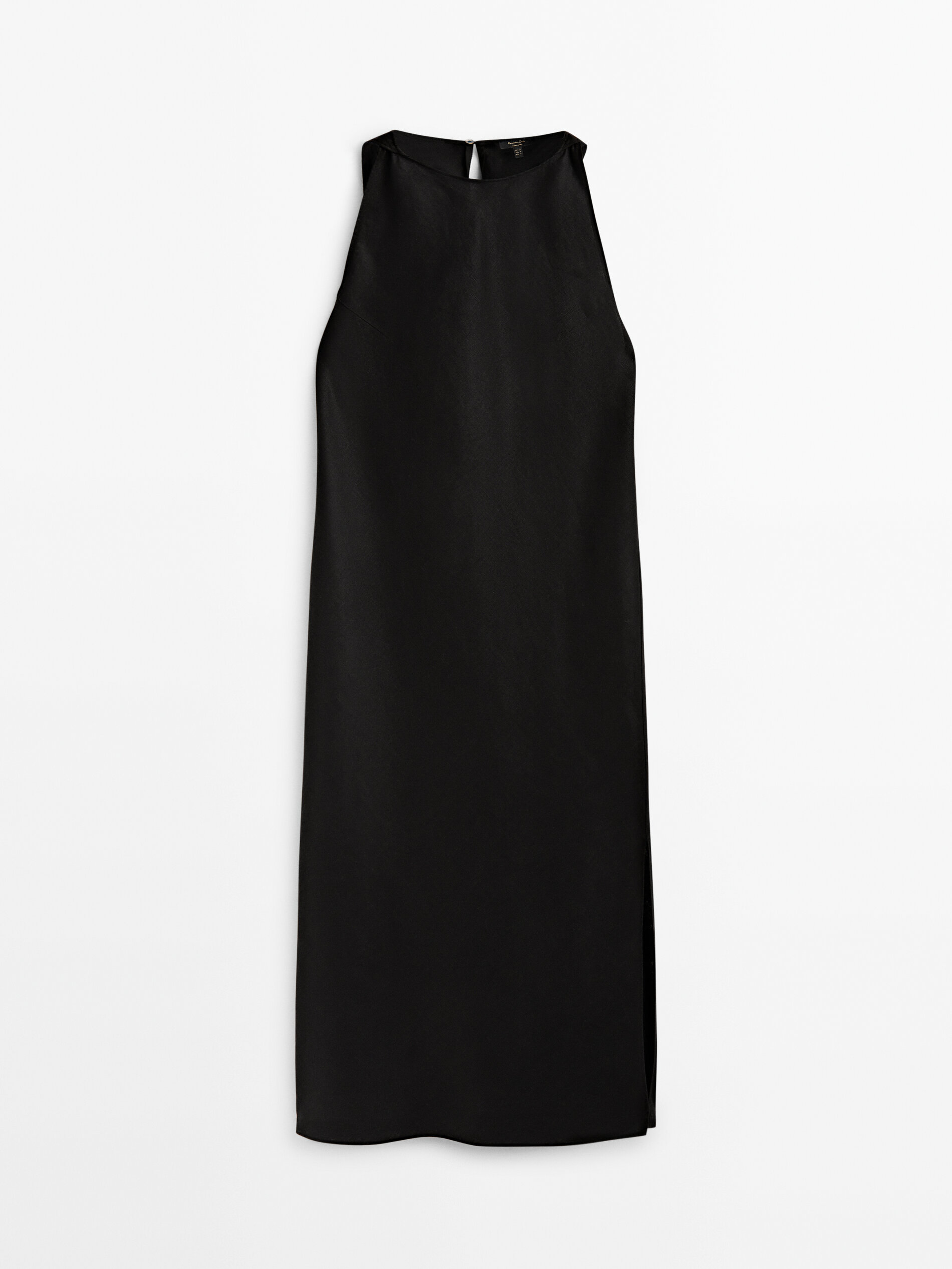 Vestido lino cuello halter - NEGRO