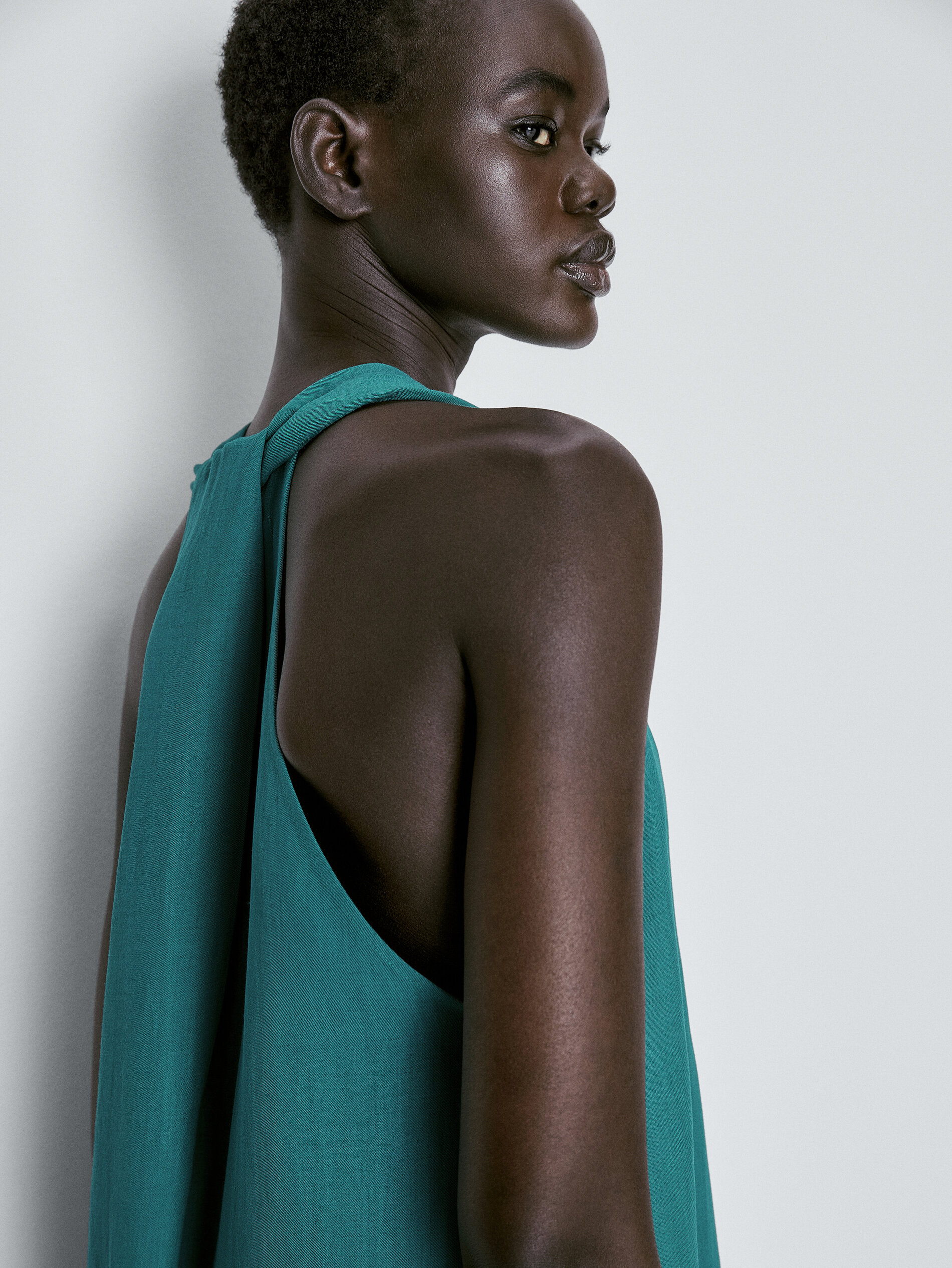 Vestido midi detalle espalda cruzada - VERD-TURQ