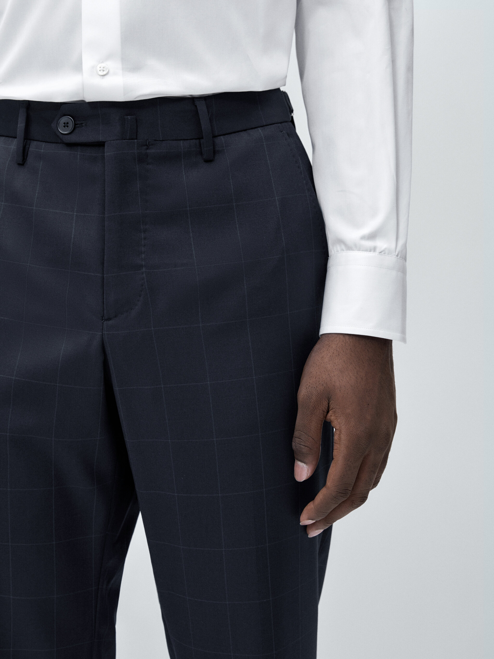 Pantalón traje cuadro ventana azul lana - AZUL MARINO