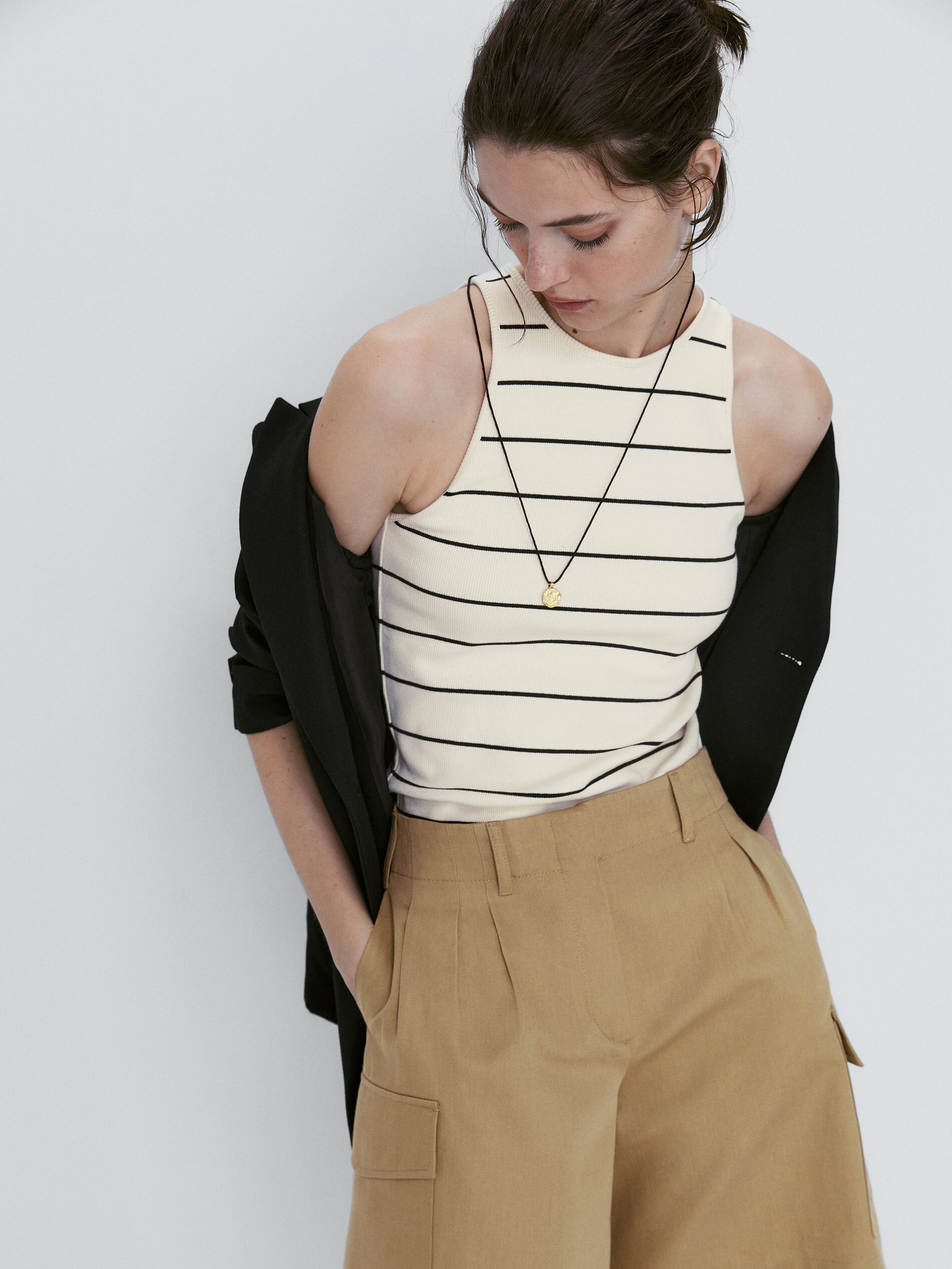 Bermuda cargo mezcla algodón lino - CAMEL