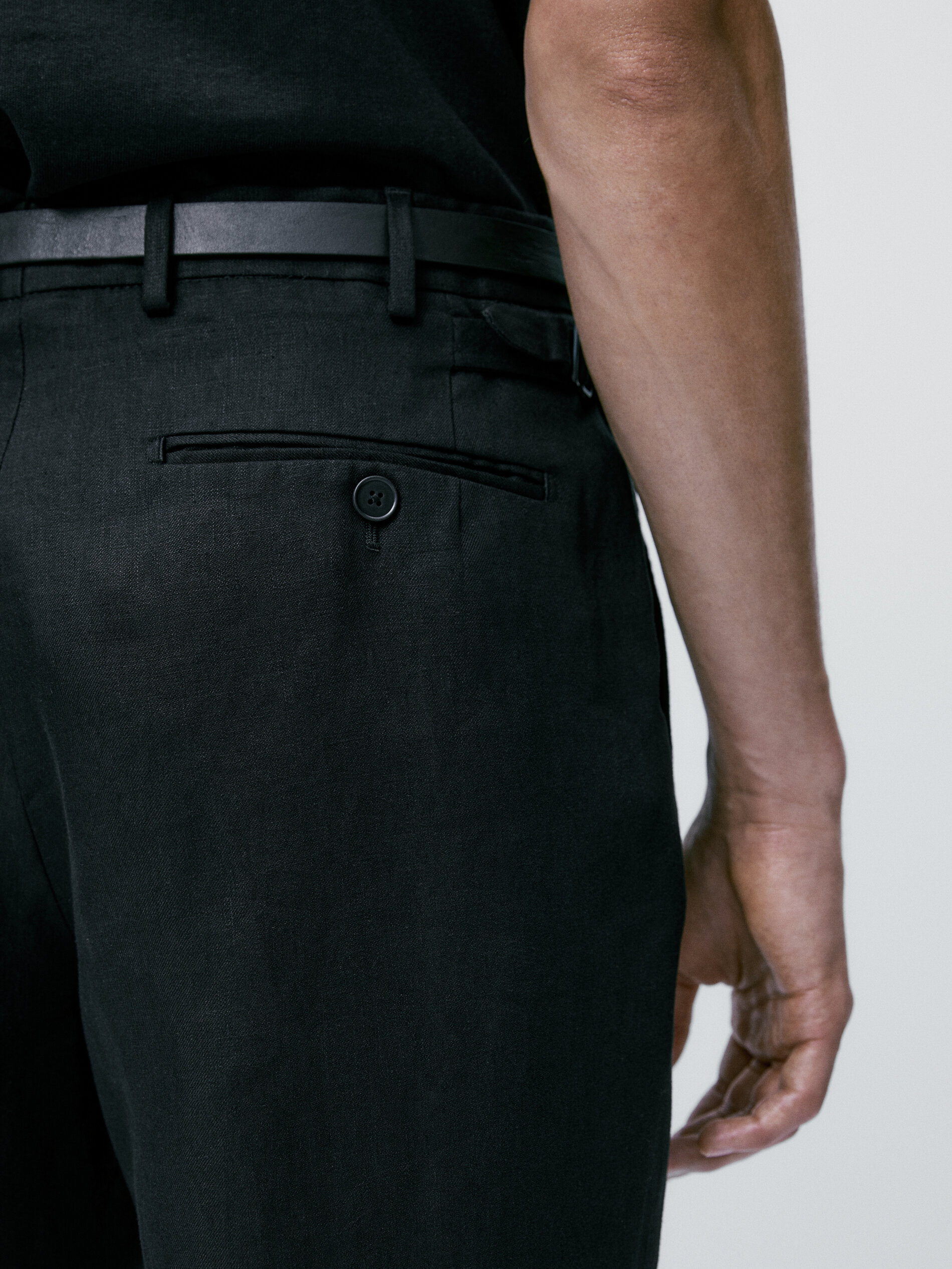 Pantalón traje negro lino - NEGRO