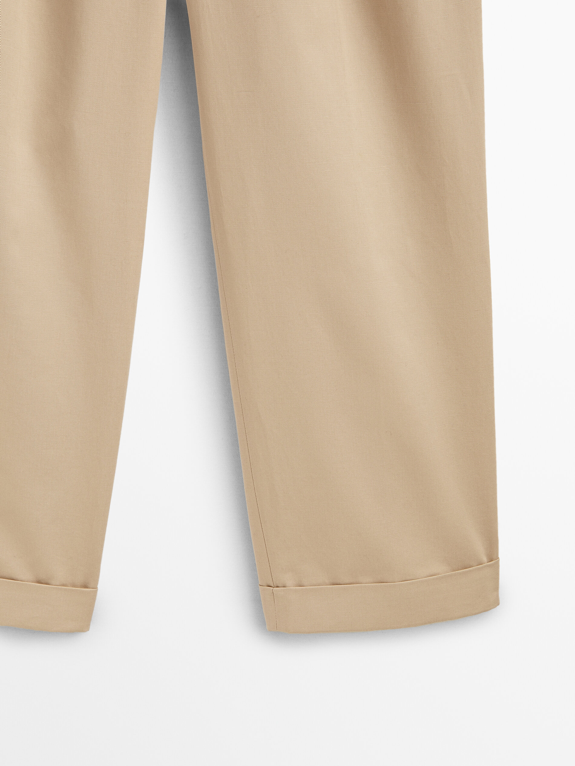 Pantalón pinzas cintura elástica - Beige Claro