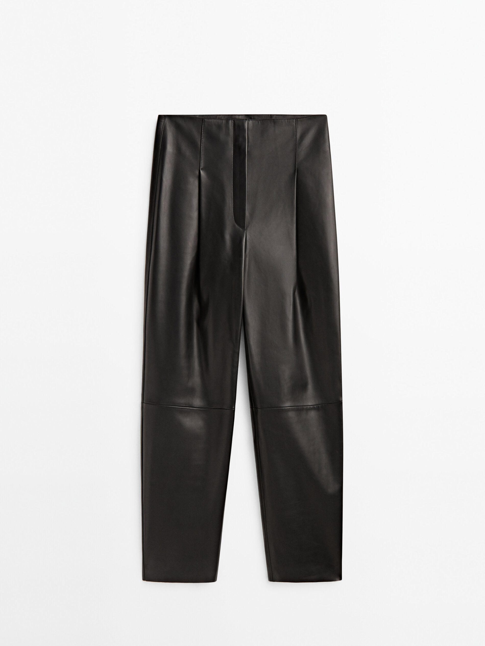 Pantalón piel napa pinzas - NEGRO
