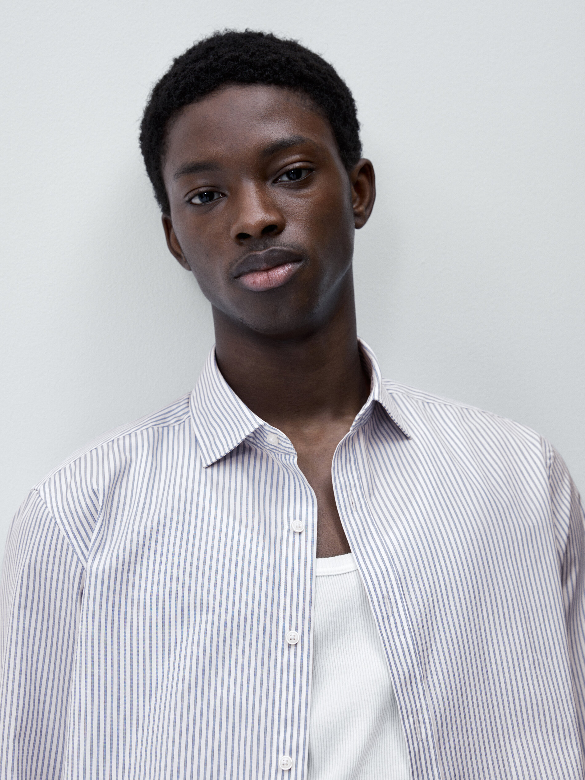 Camisa popelín algodón micro rayas slim fit - AZUL MARINO