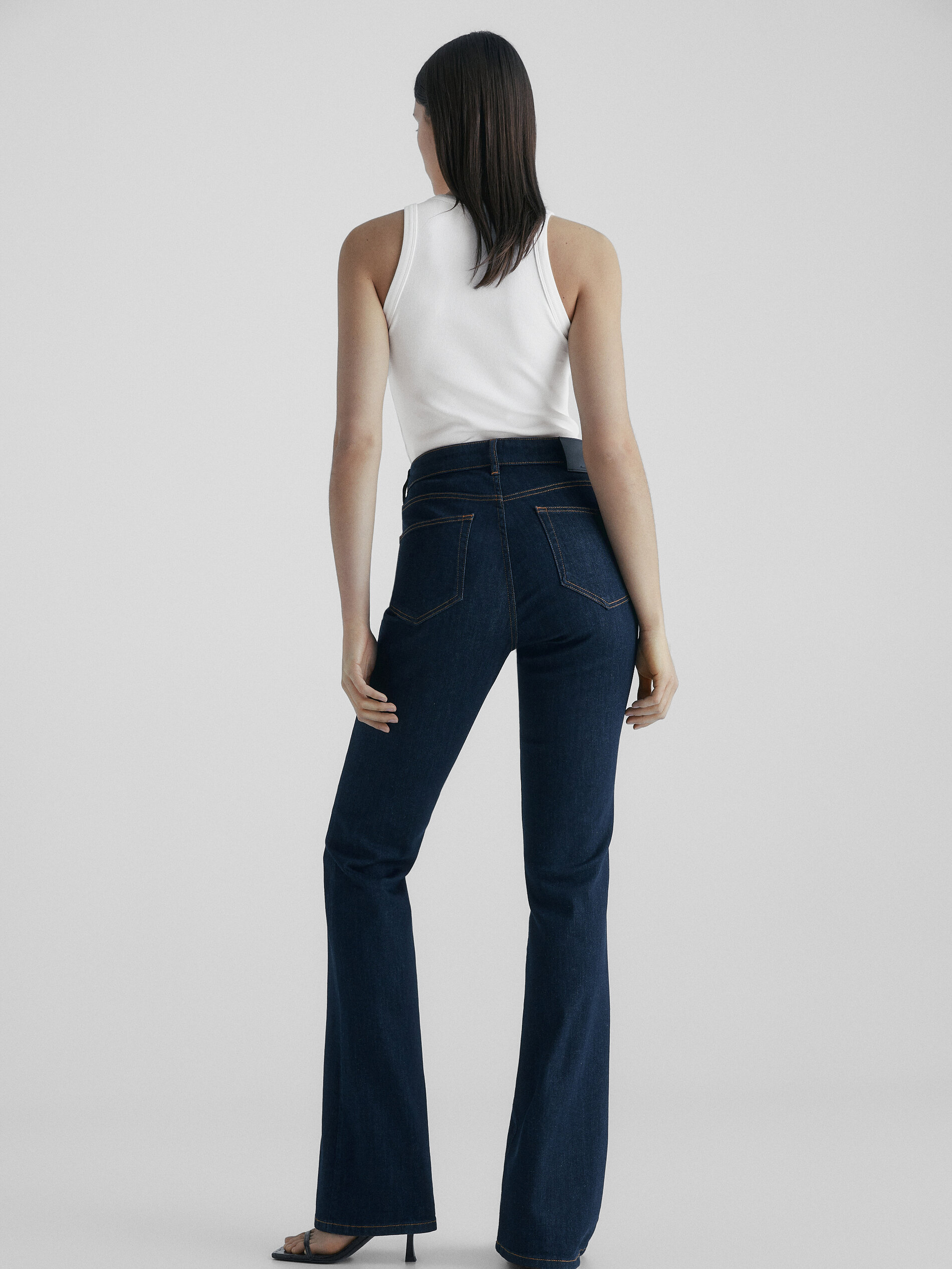 Pantalón vaquero tiro alto skinny flare - AZUL OSCURO