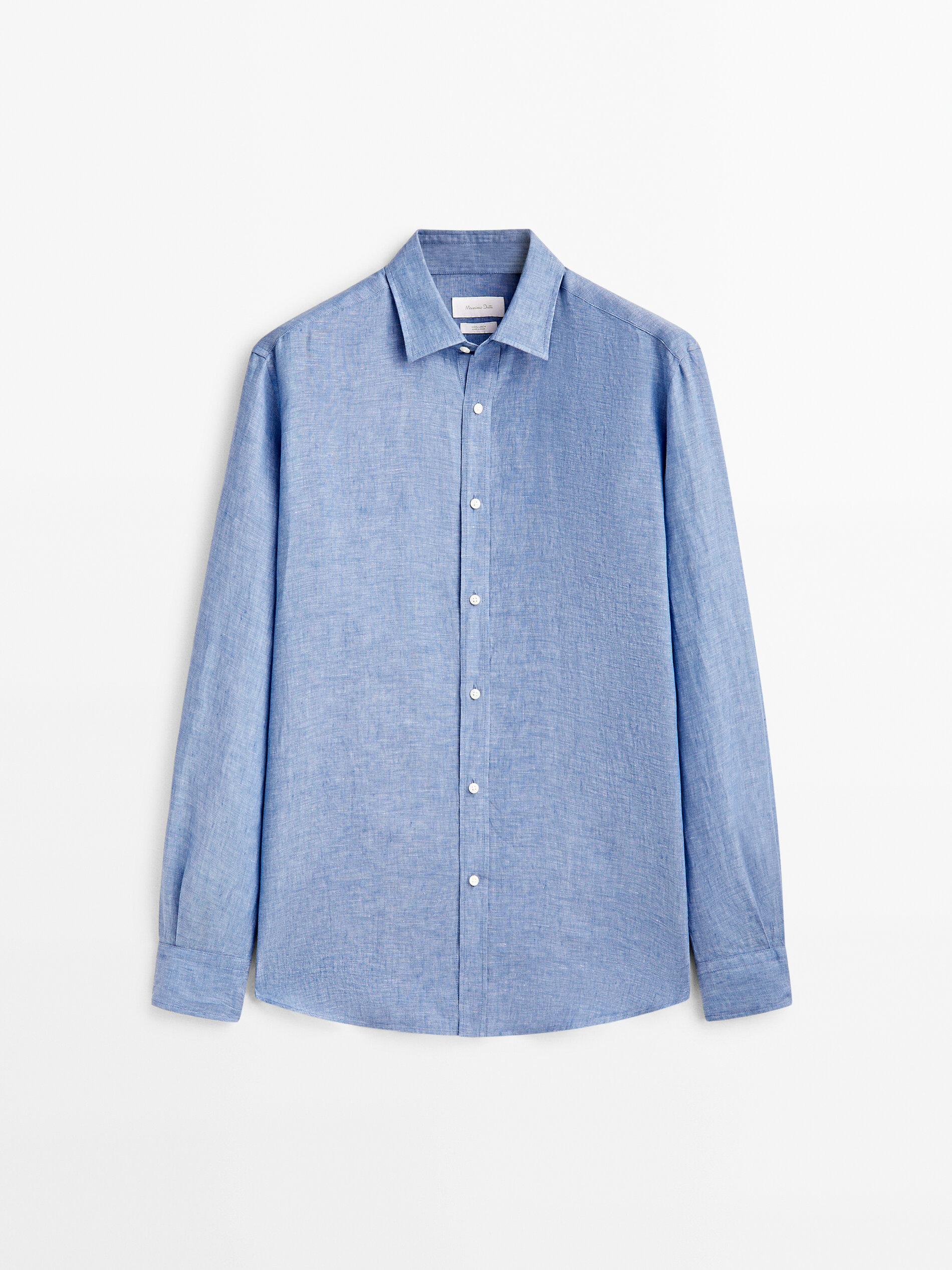 Camisa lino tintado regular fit - AZUL MEDIO