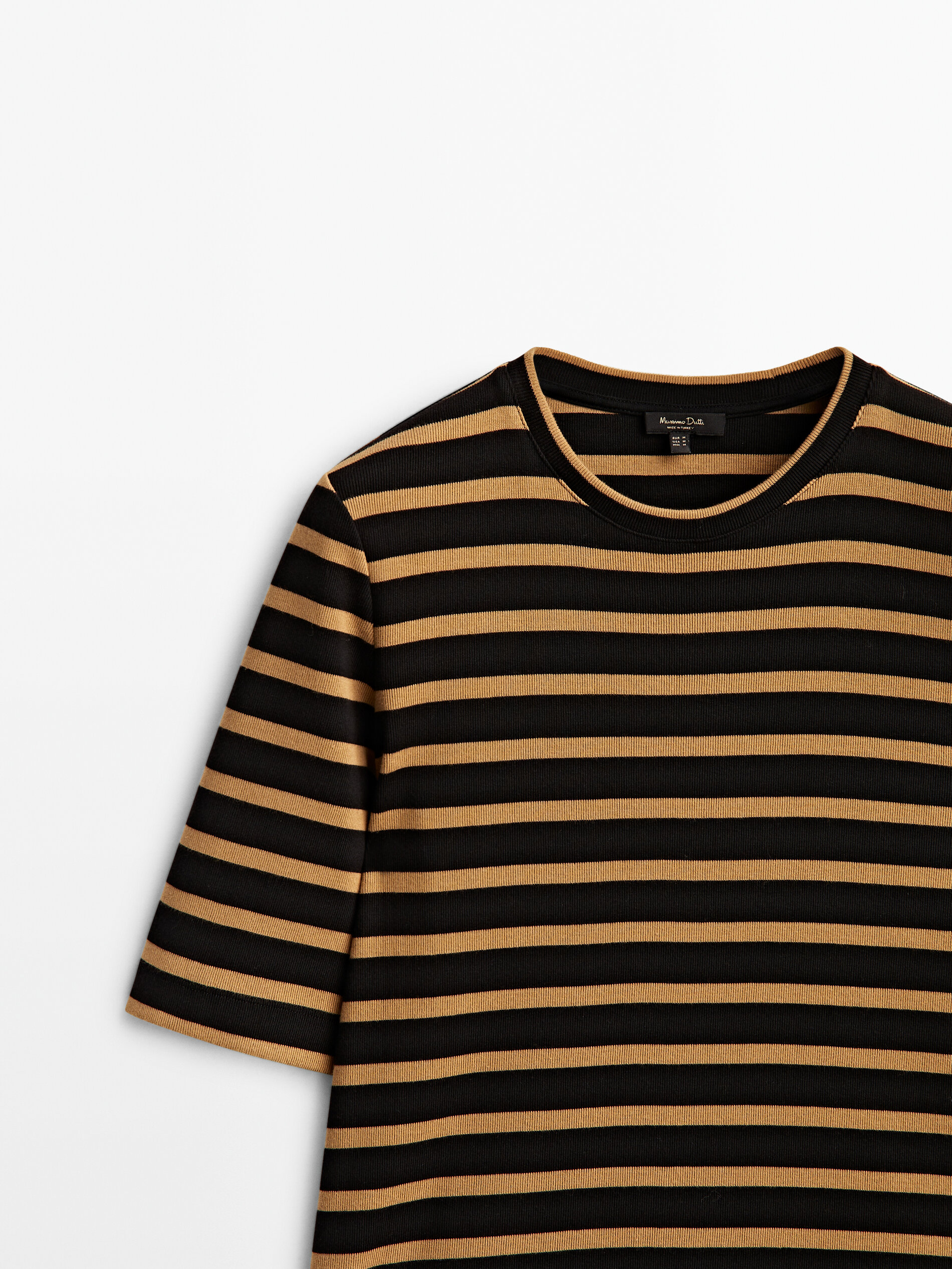 Camiseta rayas manga corta algodón - MARRÓN