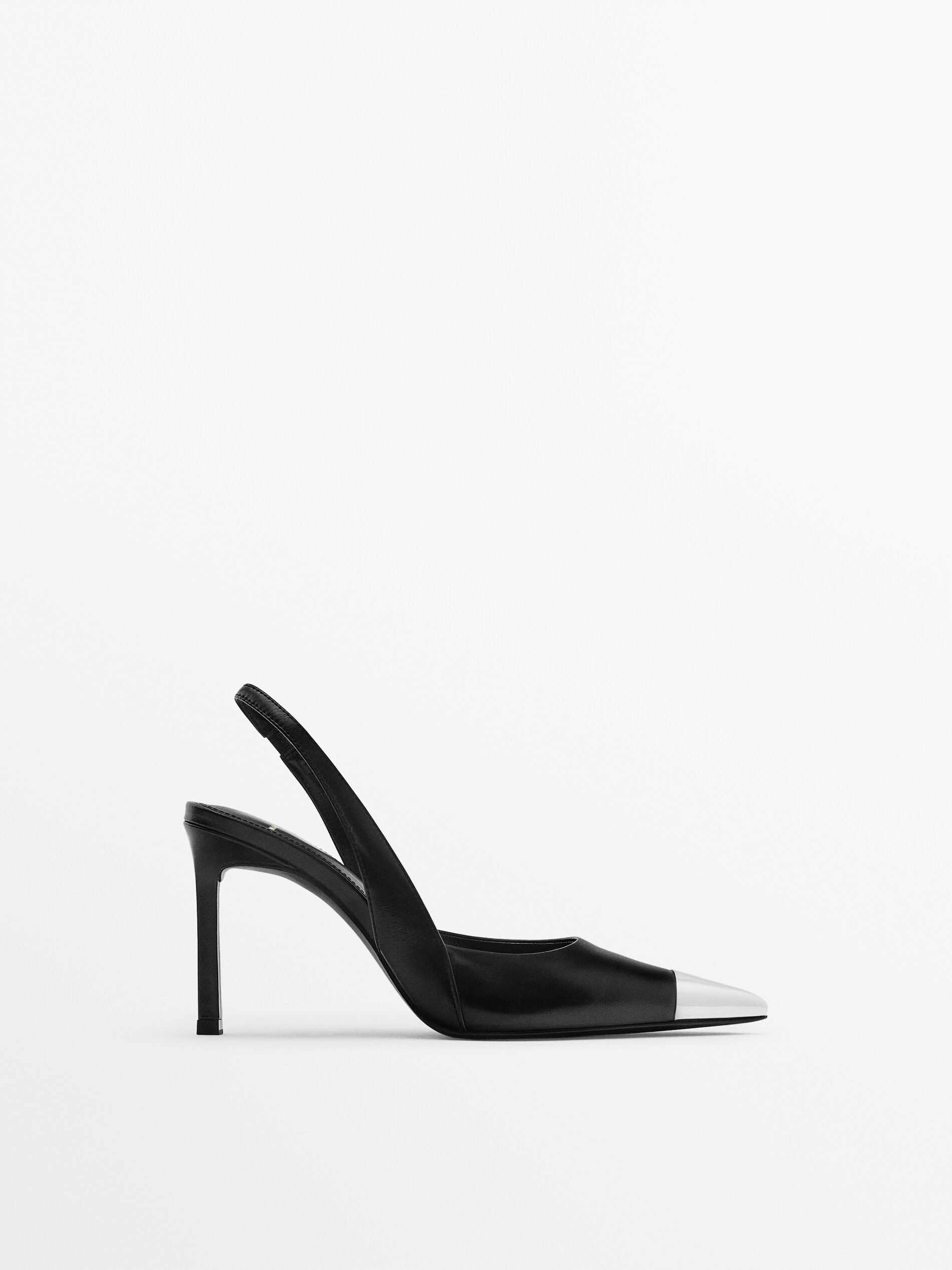 Zapato tacón piel punta metálica - Studio - NEGRO