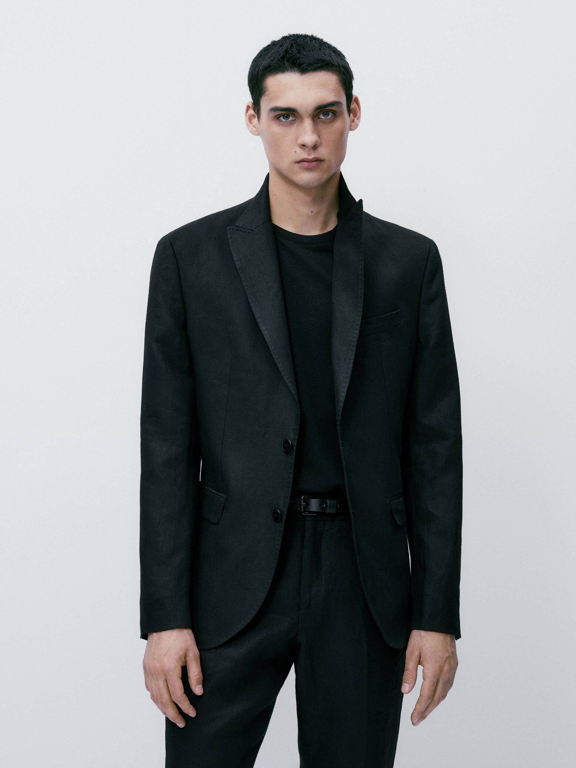 Americana traje negro lino - NEGRO