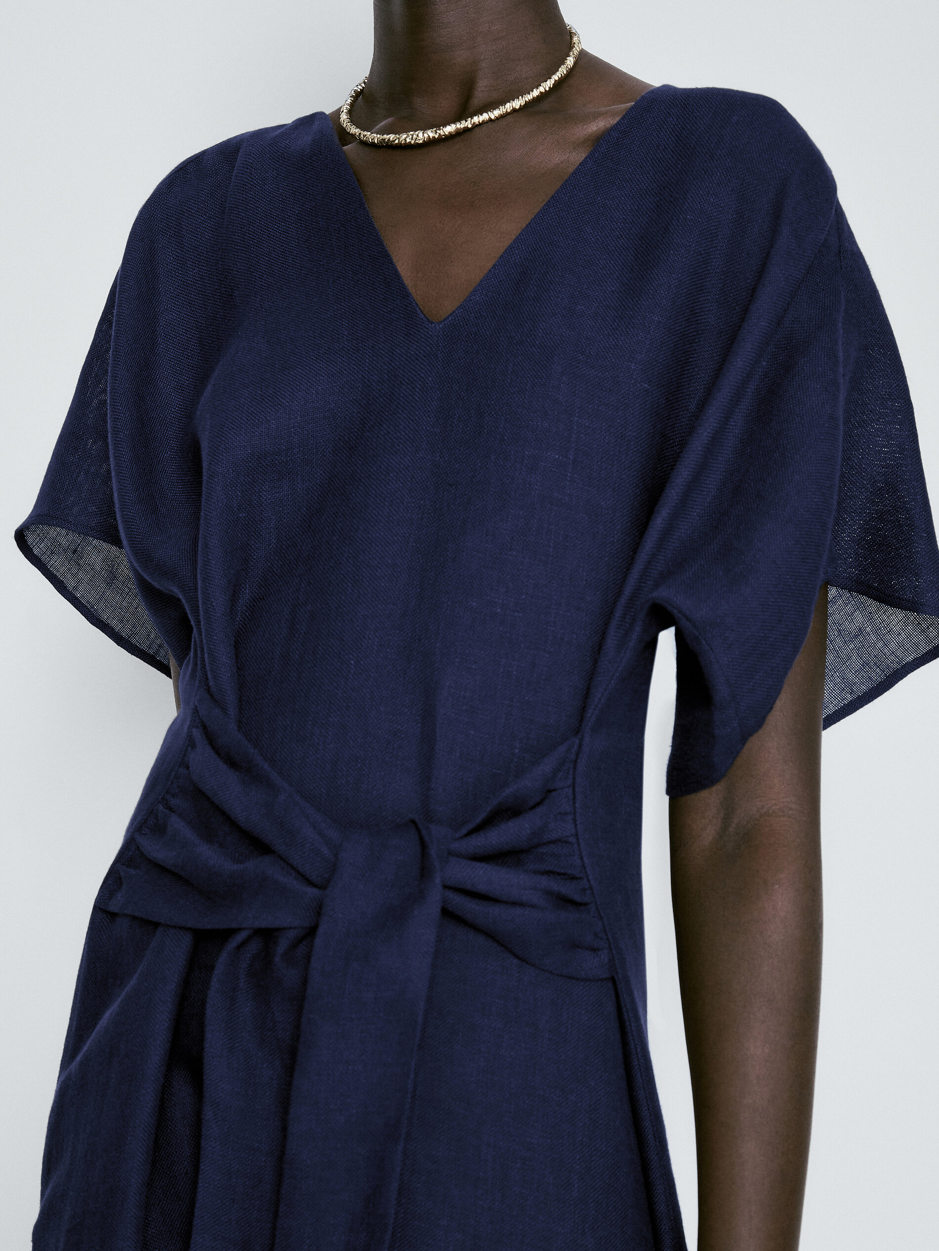 Vestido midi lino lazada - AZUL