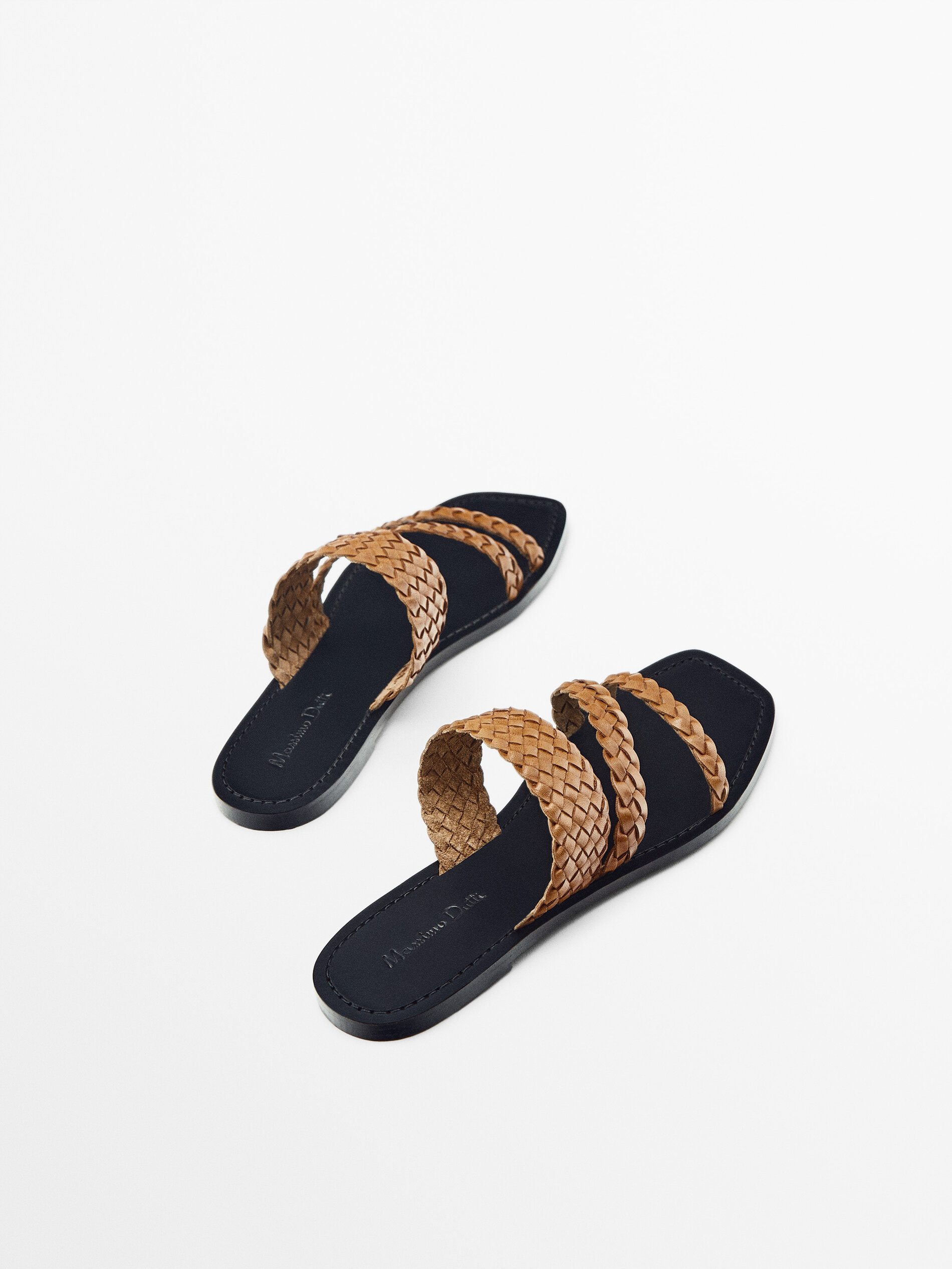 Sandalia plana tiras trenzadas - CAMEL