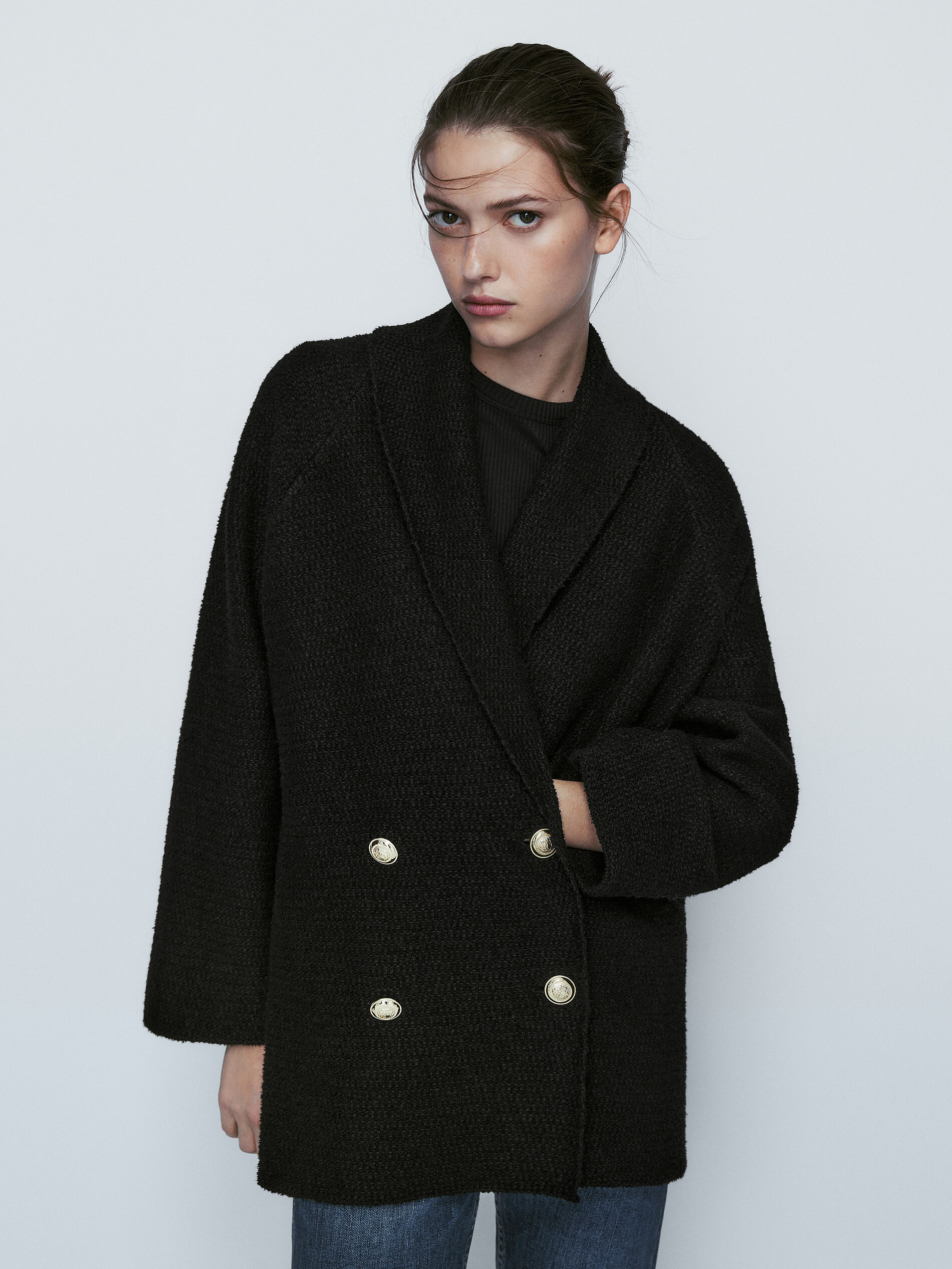 Cárdigan cruzado textura botones - NEGRO