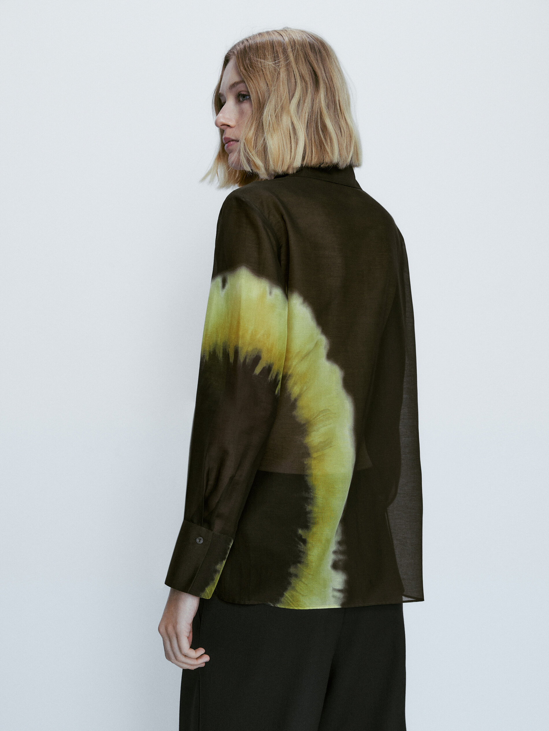 Camisa estampada mezcla algodón seda - VERDE