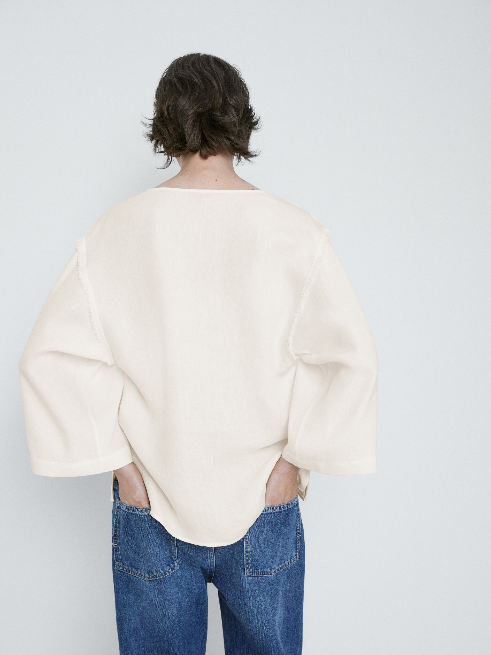 Blusa kimono detalle desflecado - CRUDO