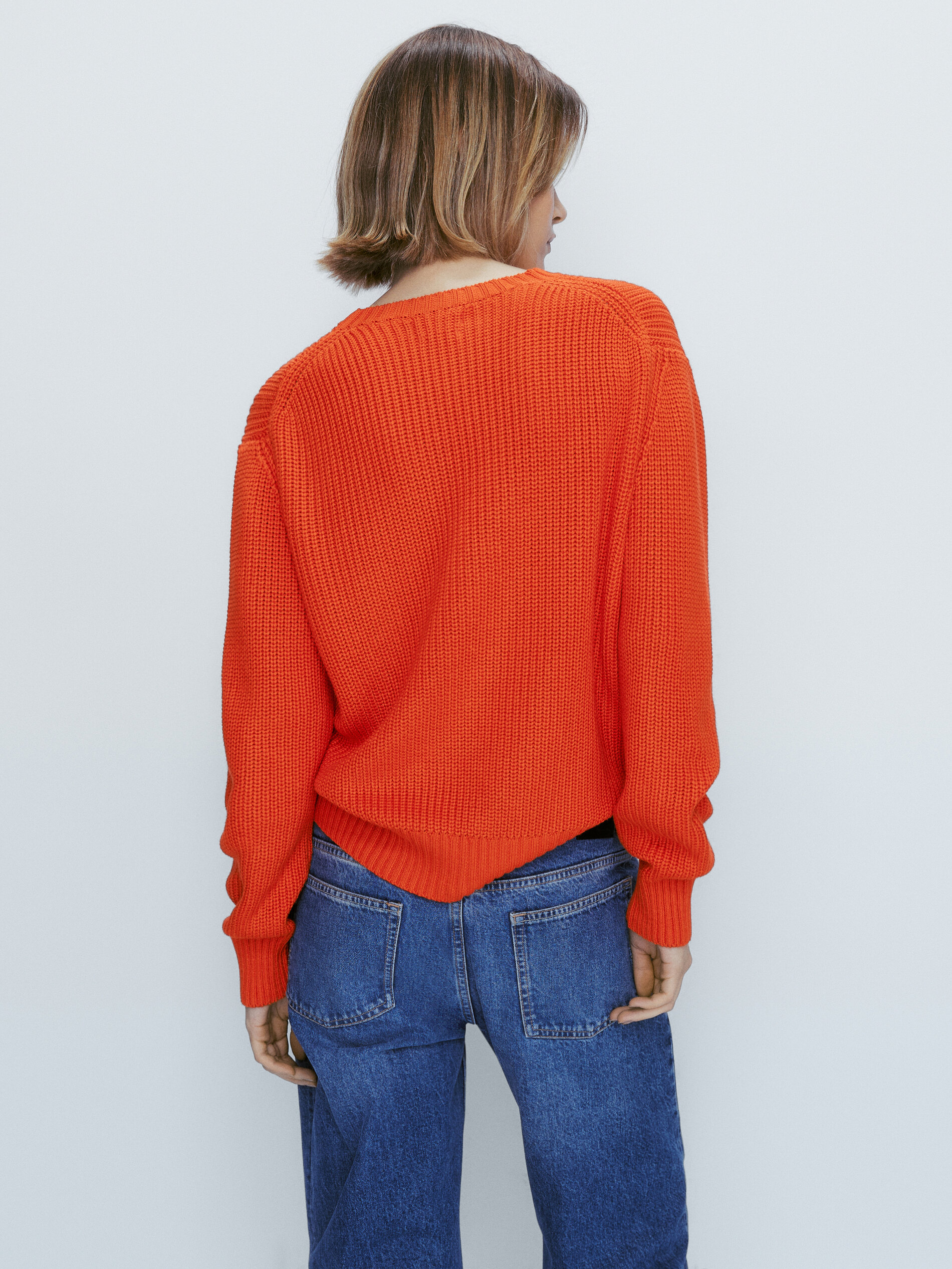 Jersey cuello redondo punto perlado - ROJO