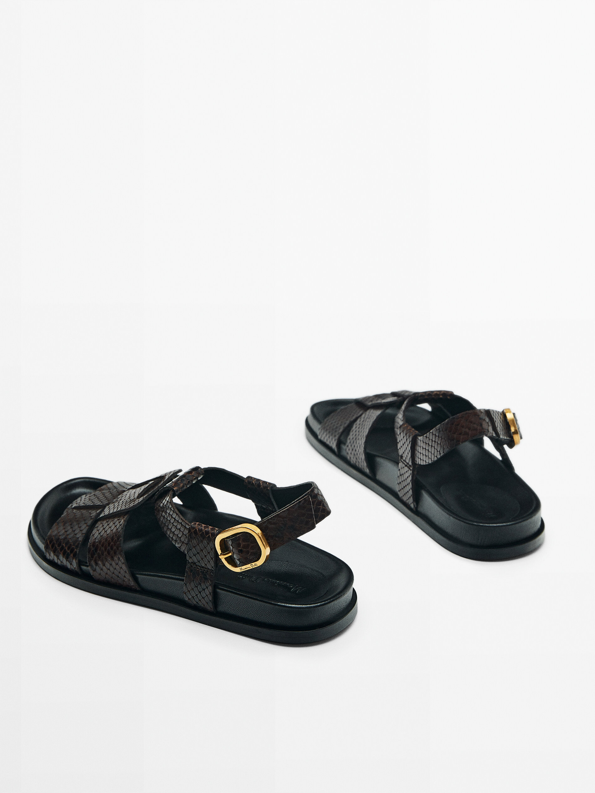 Sandalia plana tiras anchas - MARRÓN