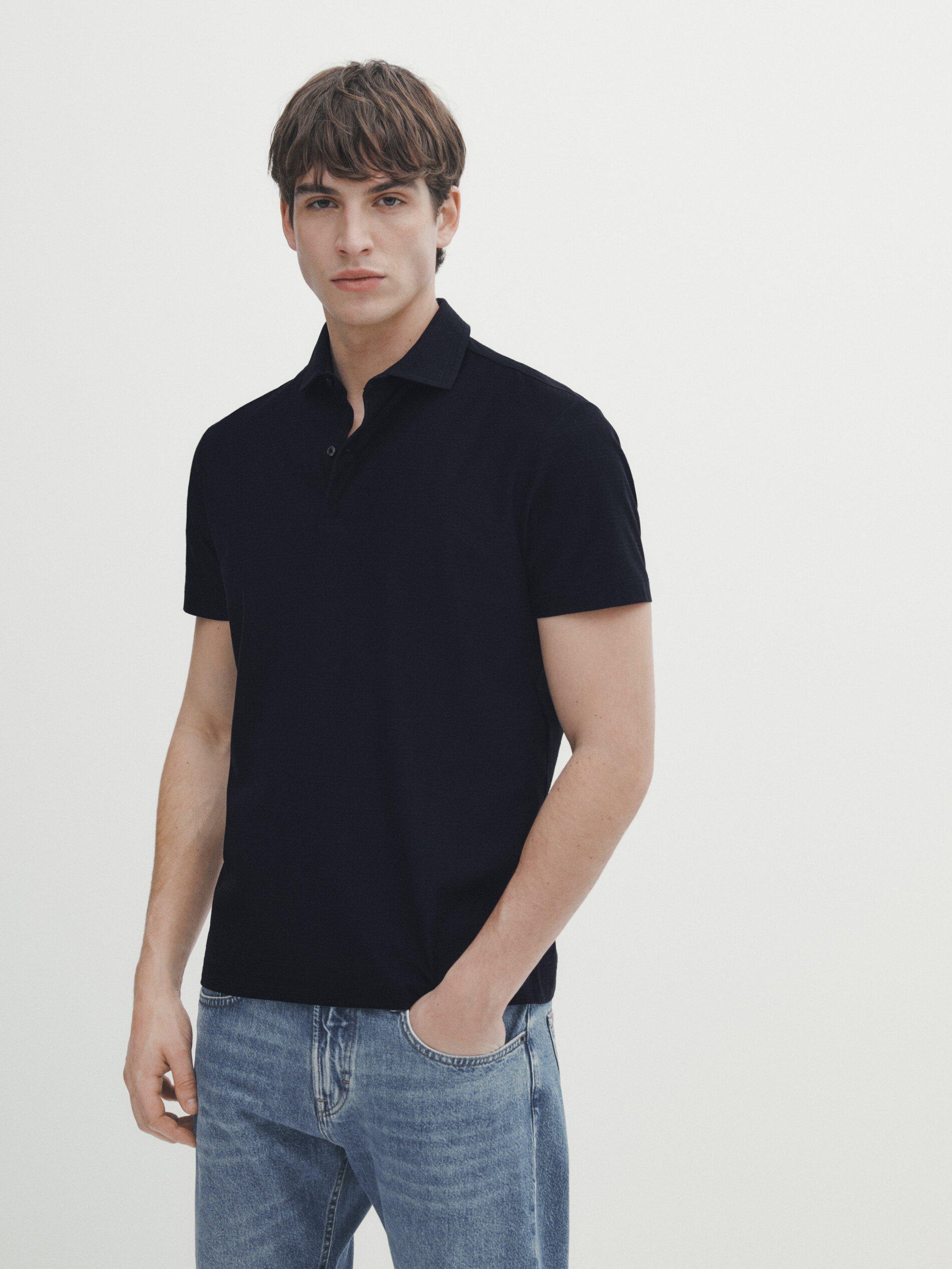 Polo algodón jacquard rayas - AZUL MARINO