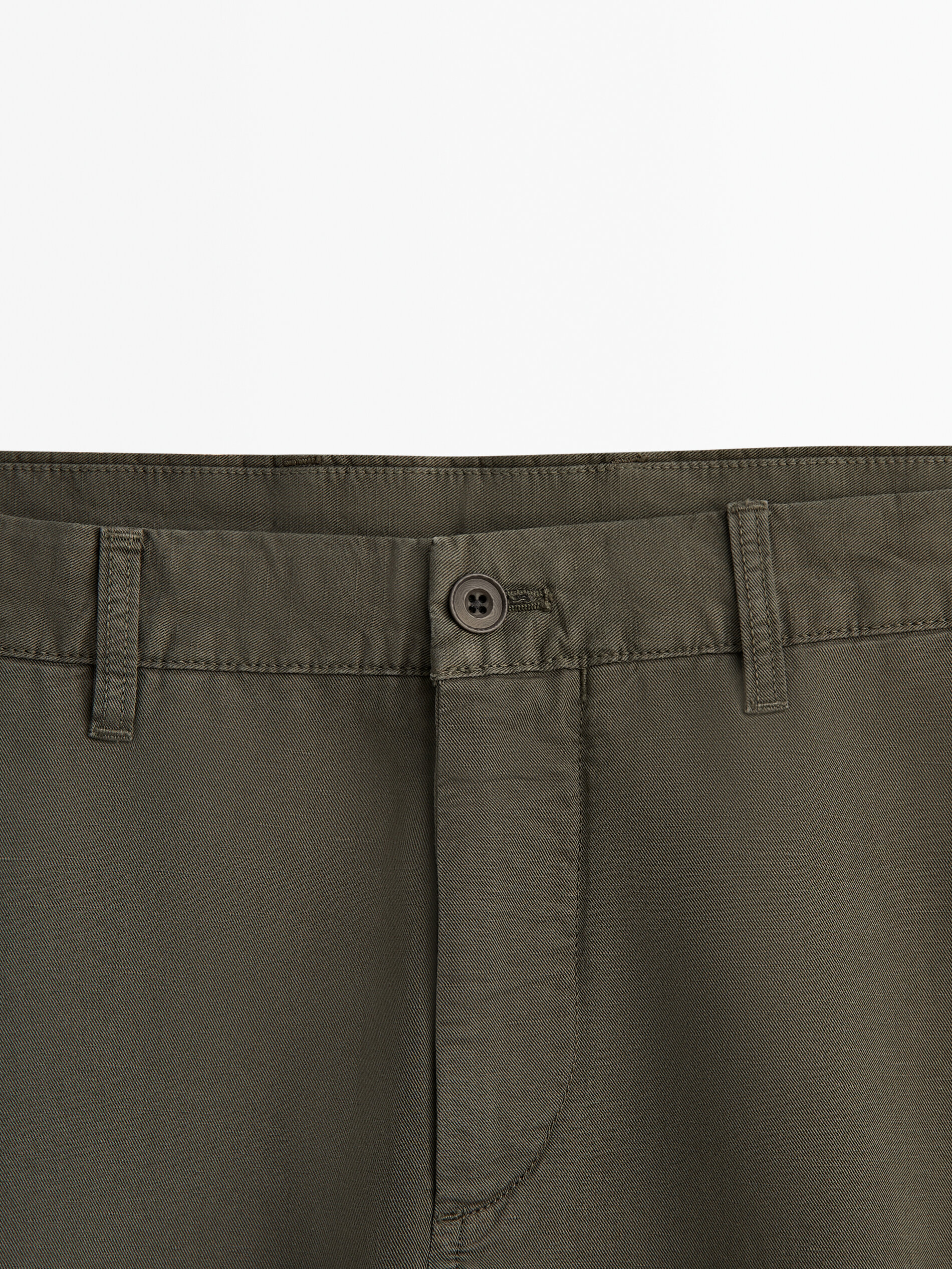 Pantalón chino con lino y algodón tapered fit - KAKI