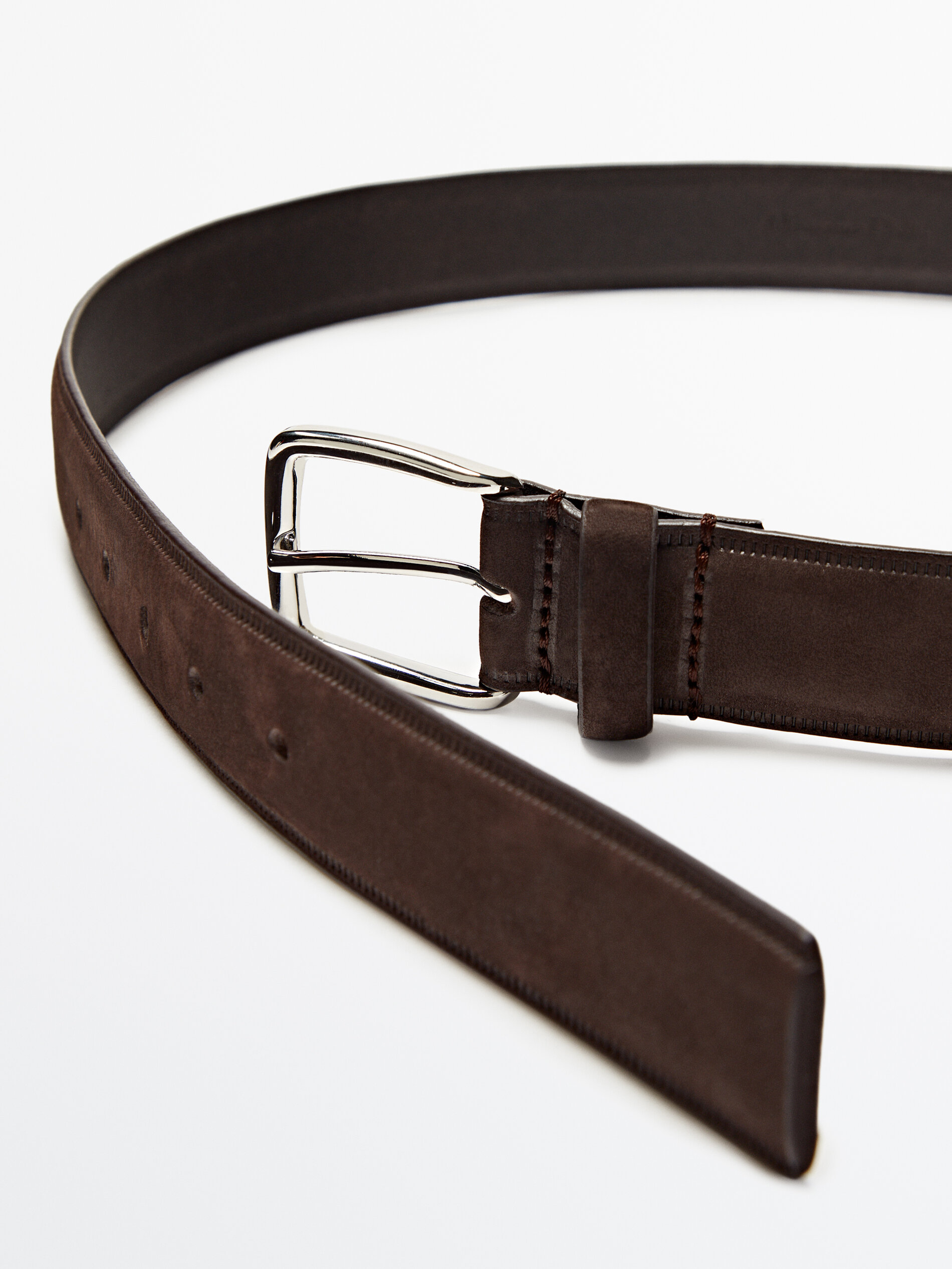 Cinturón piel nobuck - MARRÓN