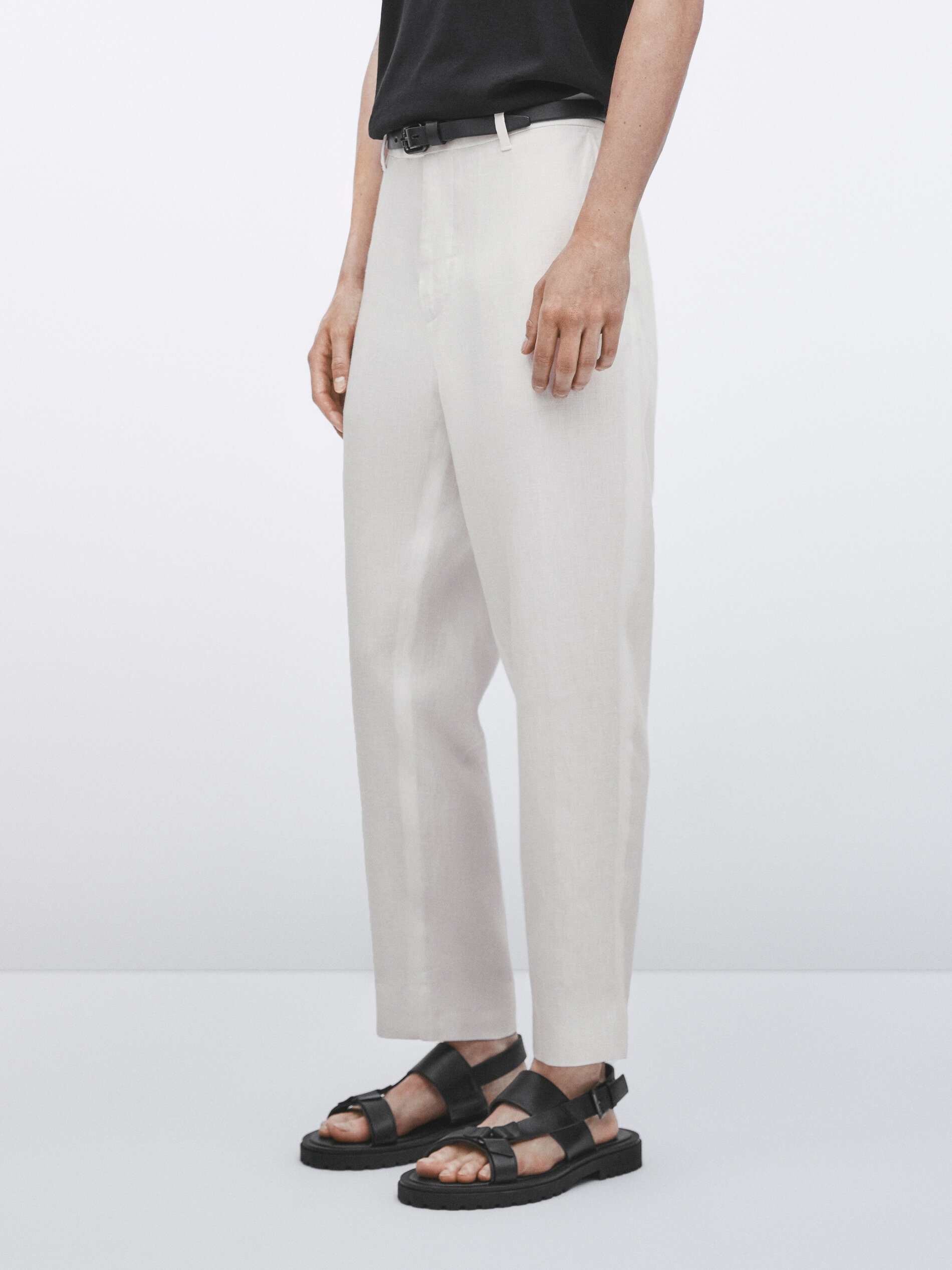 Pantalón 100% lino straight fit -Studio - BLANCO