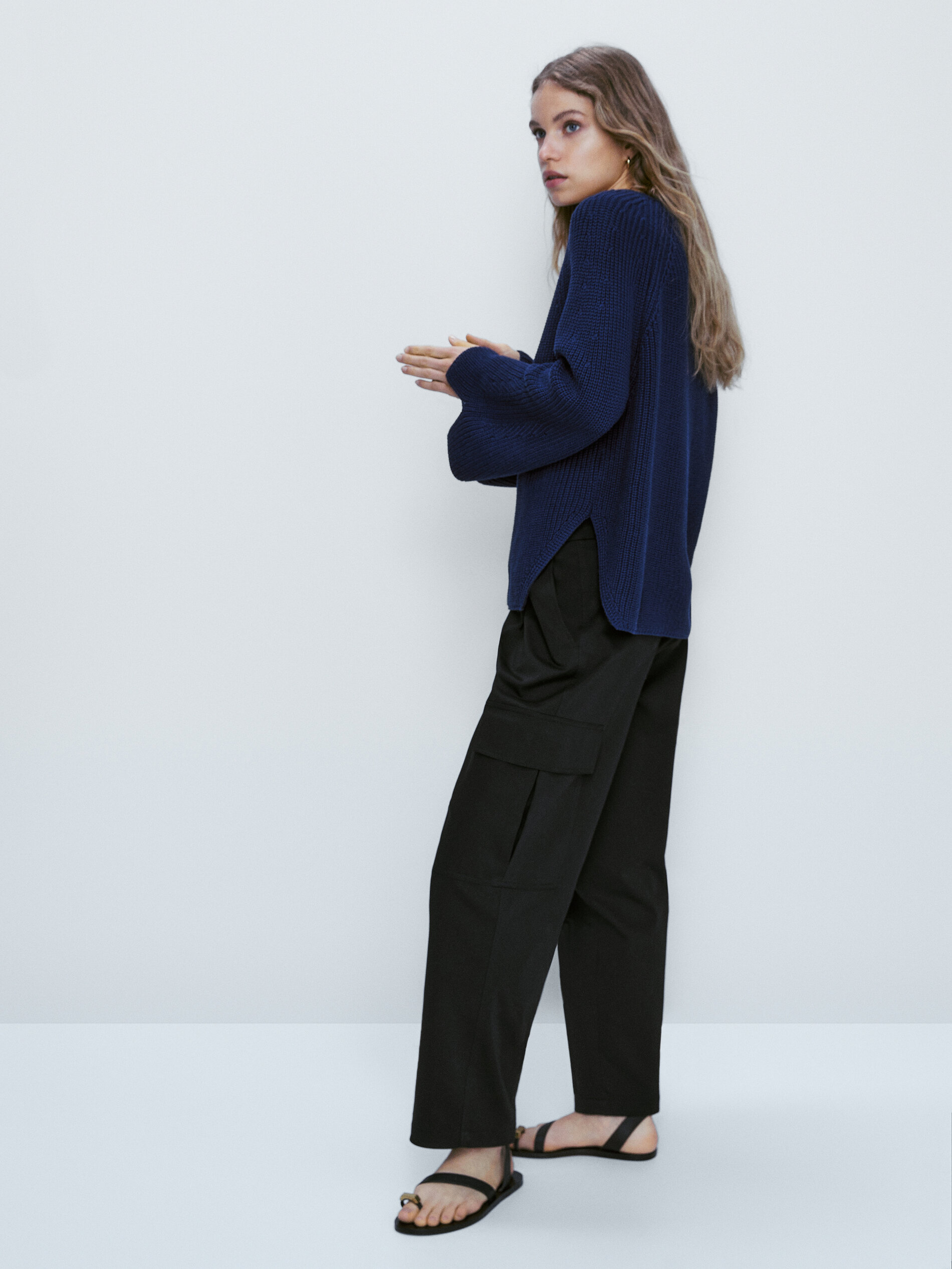 Jersey punto manga acampanada - AZUL TINTA