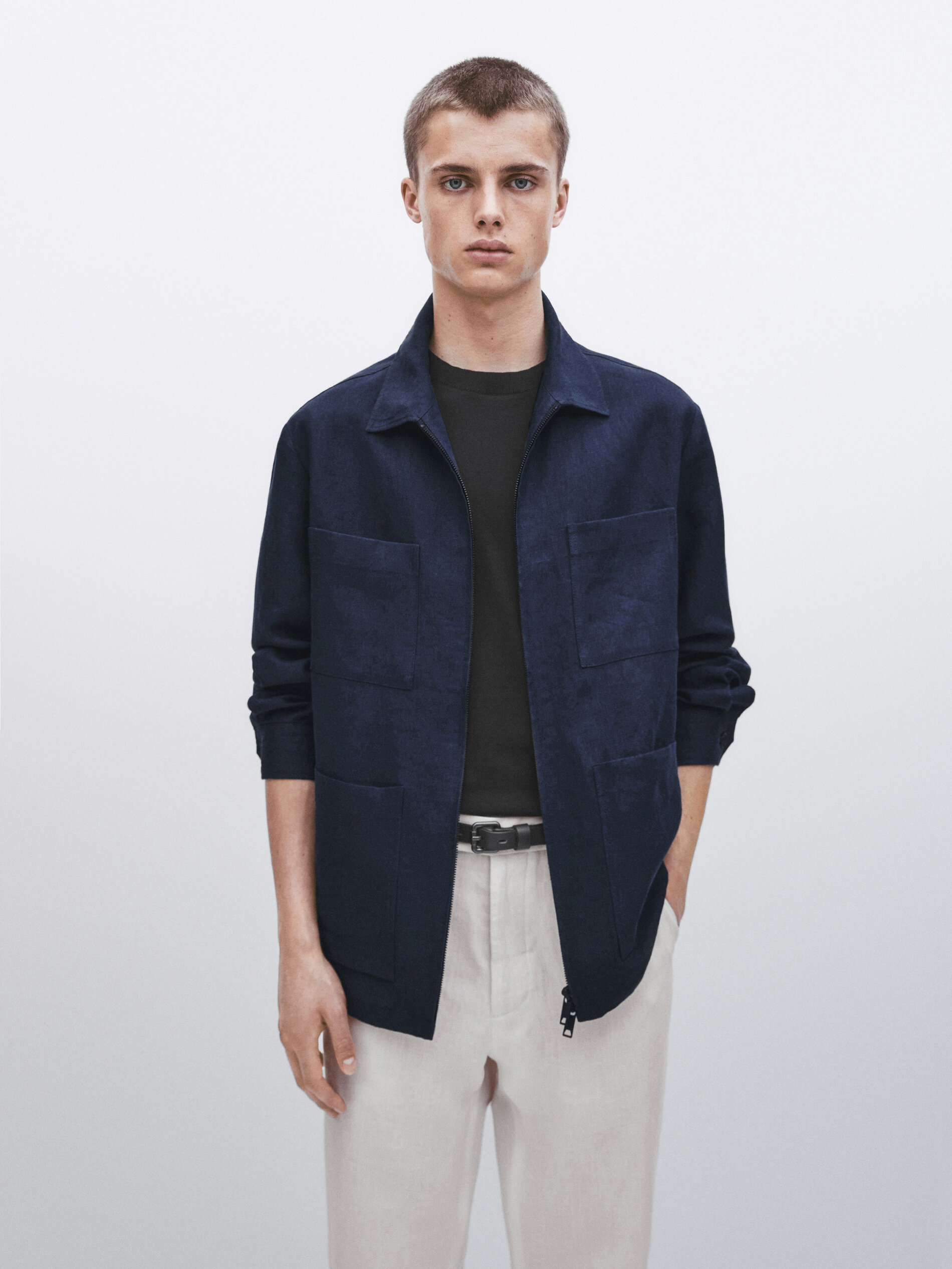 Sobrecamisa 100% lino cremallera -Studio - AZUL MARINO