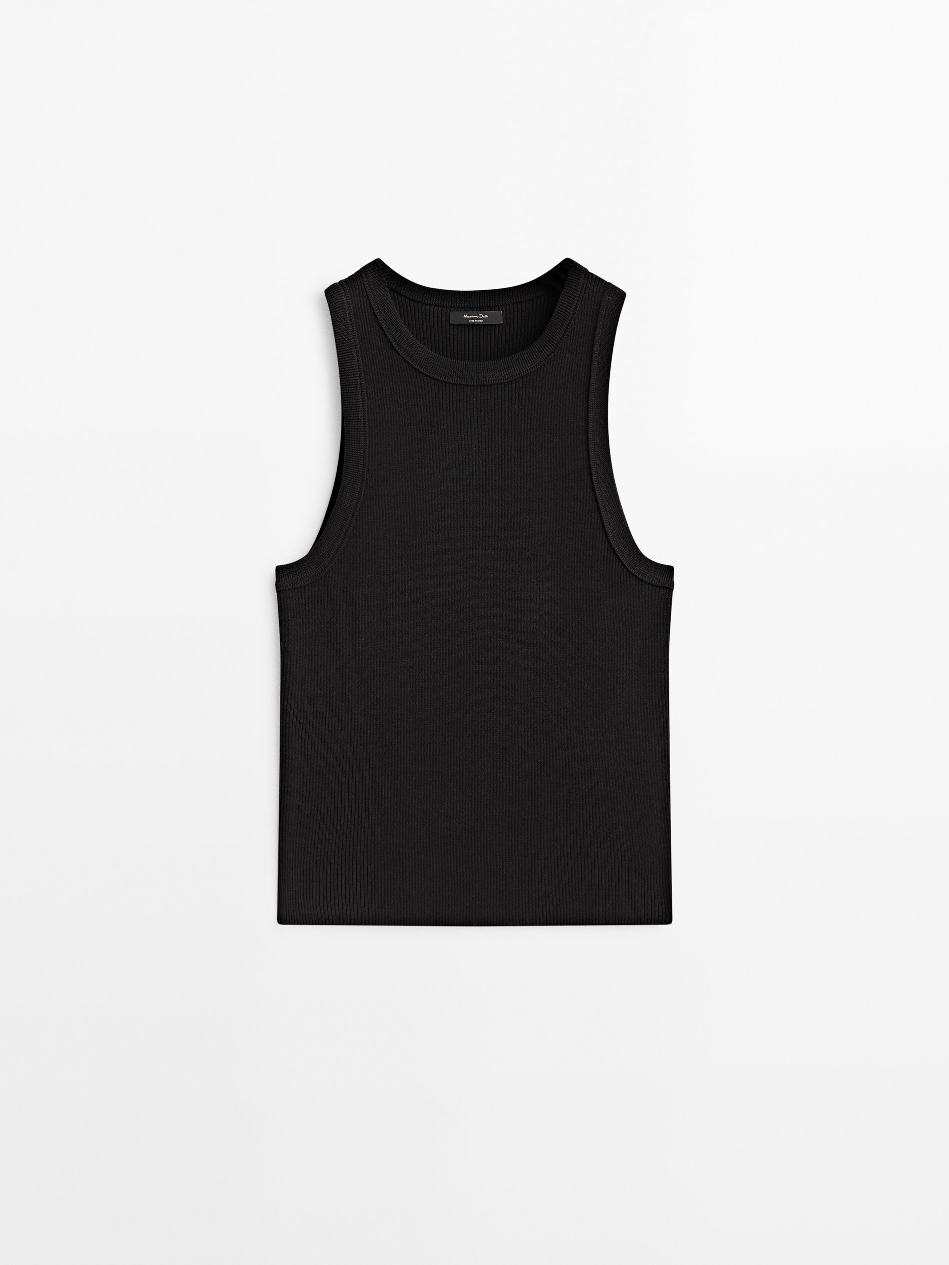 Top canalé mezcla algodón seda - NEGRO