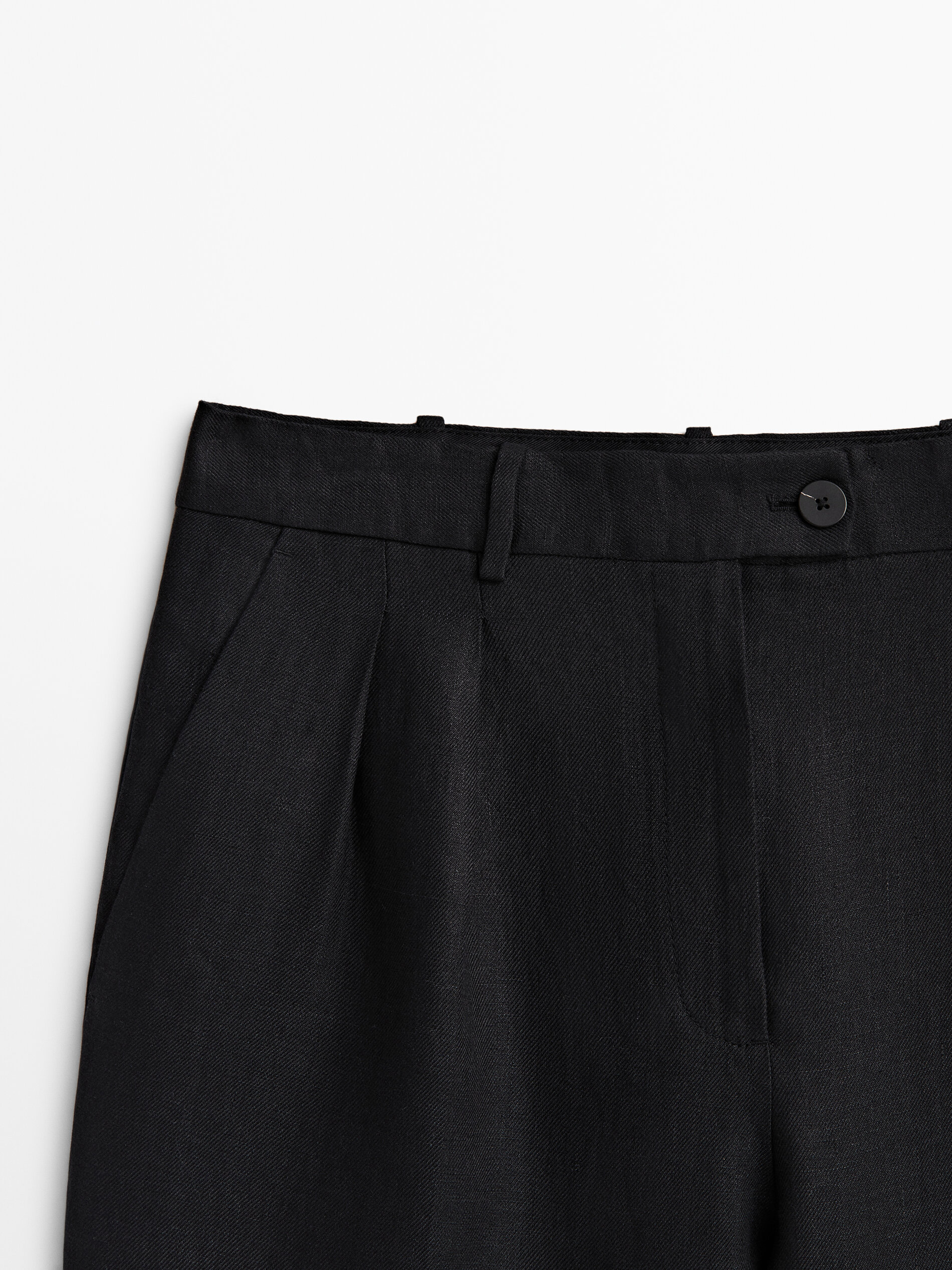 Pantalón traje 100% lino doble pinza - NEGRO