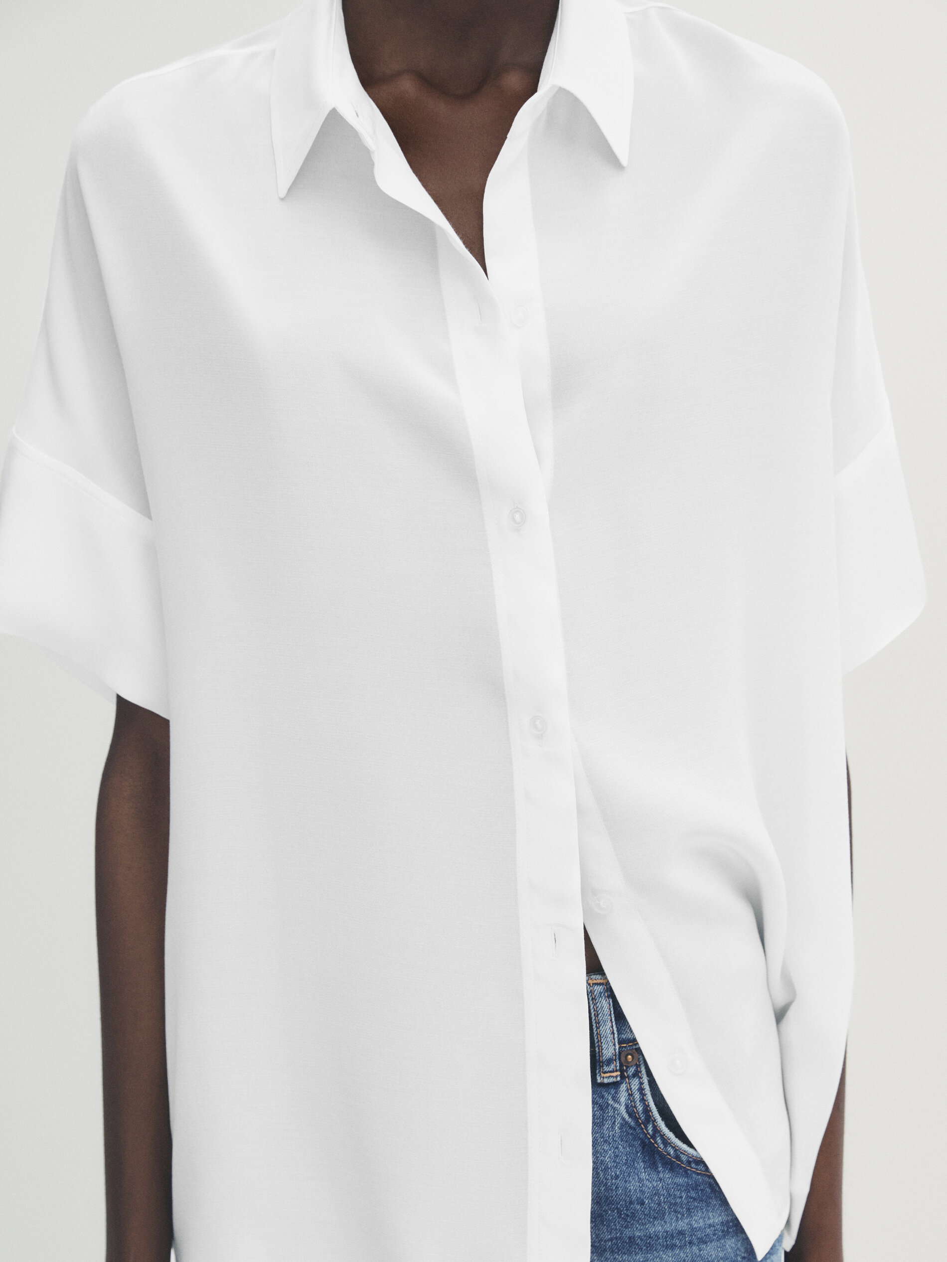 Camisa fluida manga corta - BLANCO