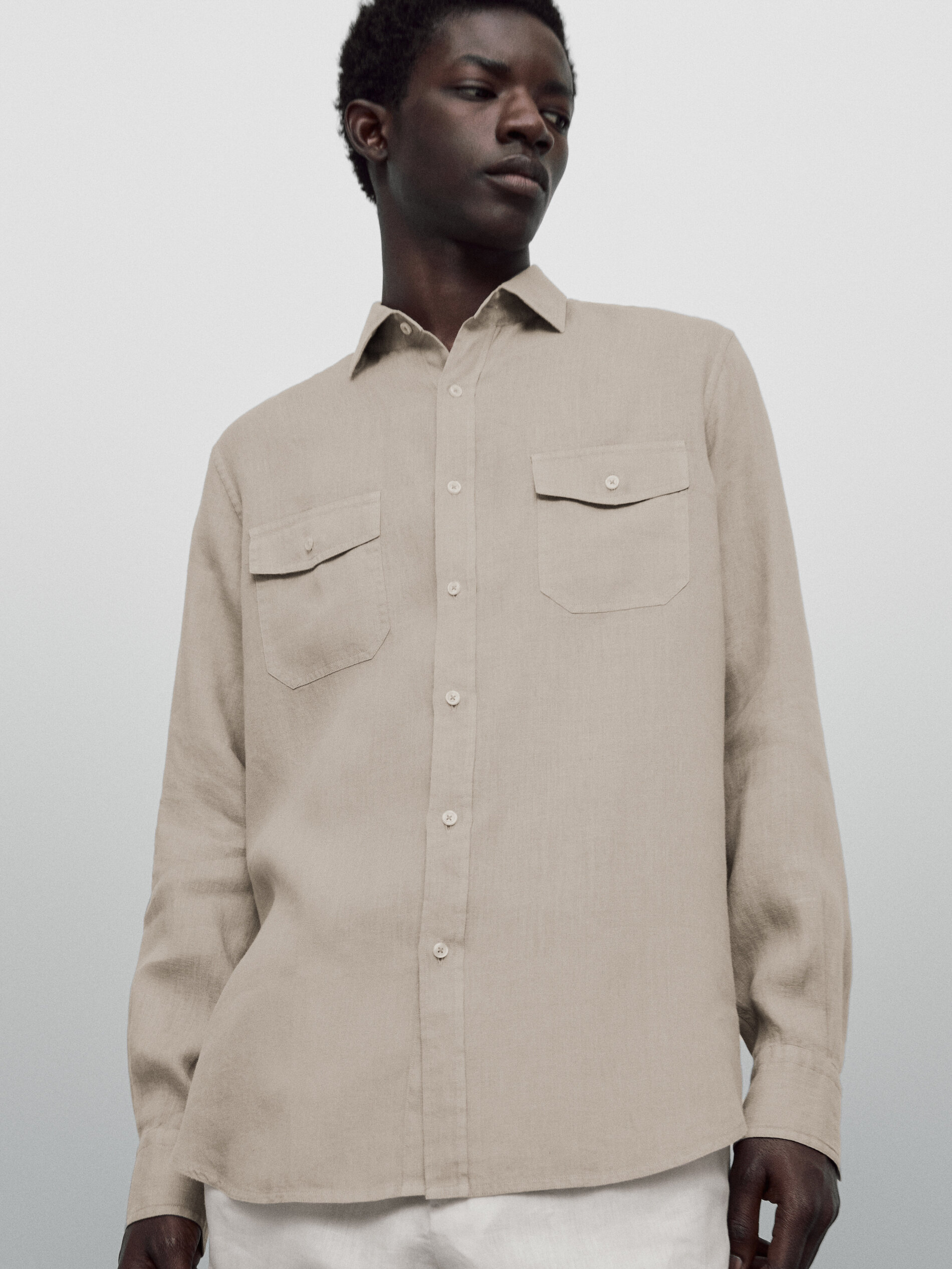 Camisa lino bolsillos regular fit Limited edition - BEIGE