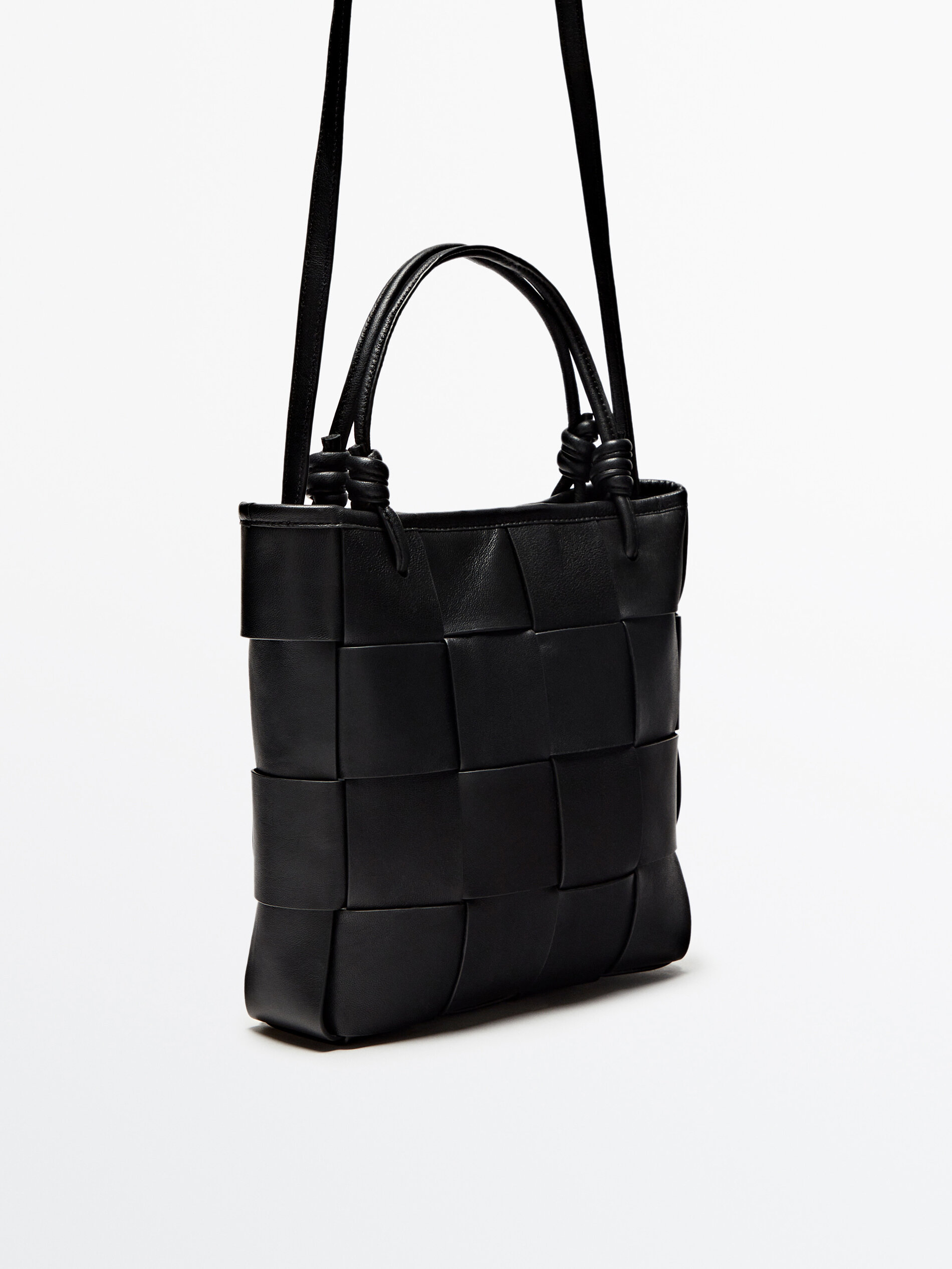 Bolso tote piel napa trenzado - NEGRO