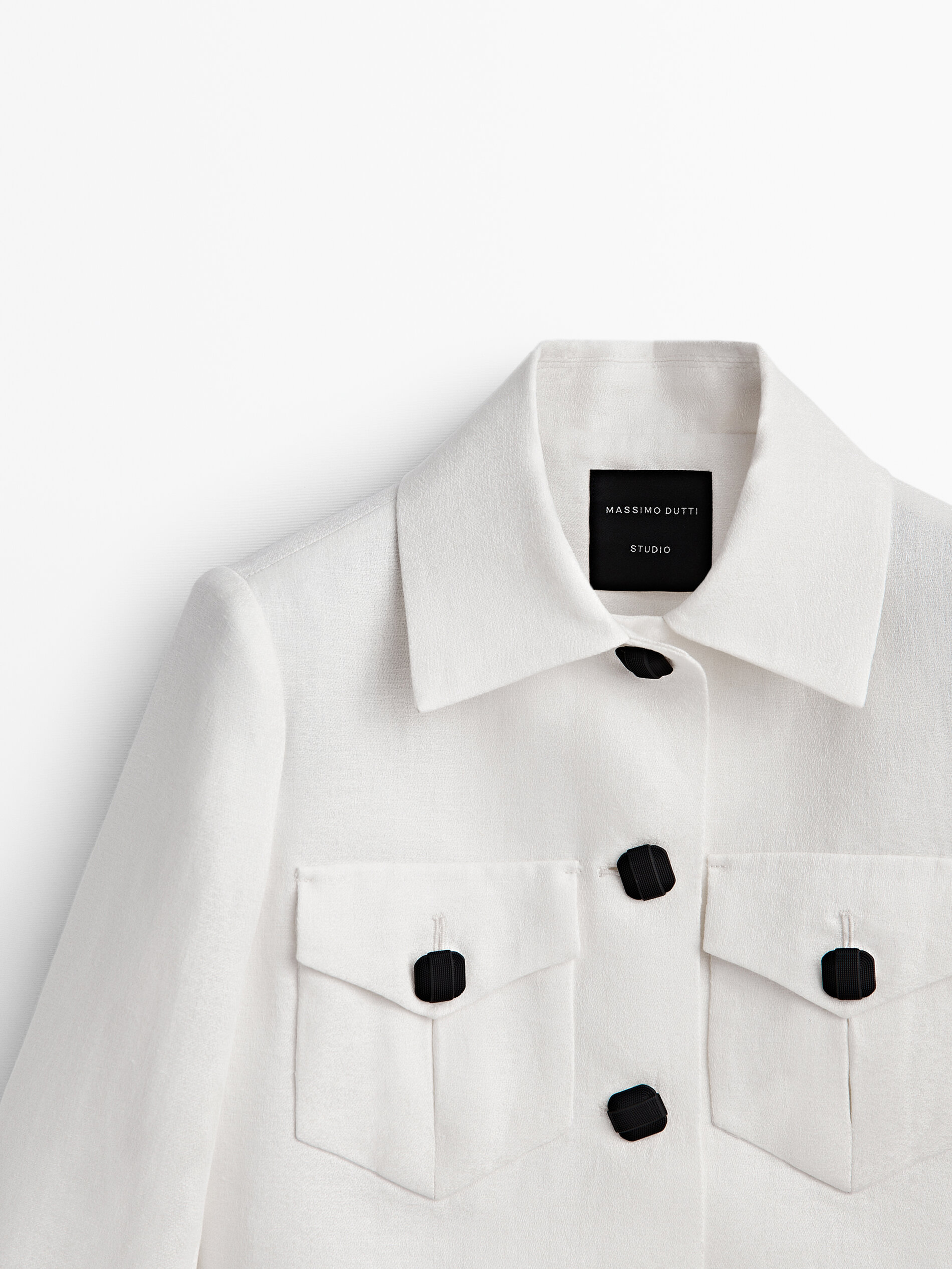 Chaqueta corta lino jacquard -Studio - BLANCO