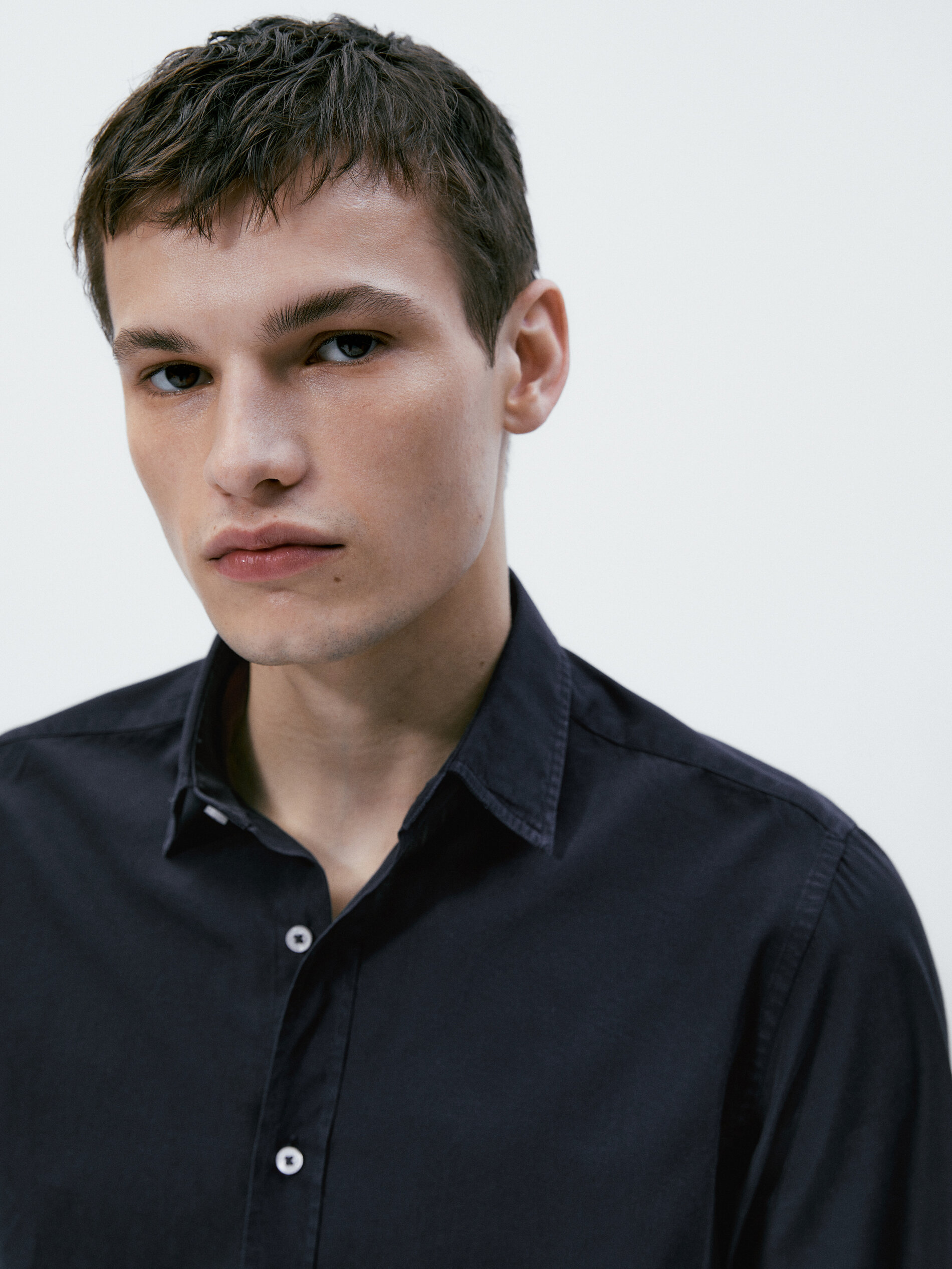 Camisa popelín algodón slim fit - AZUL MARINO