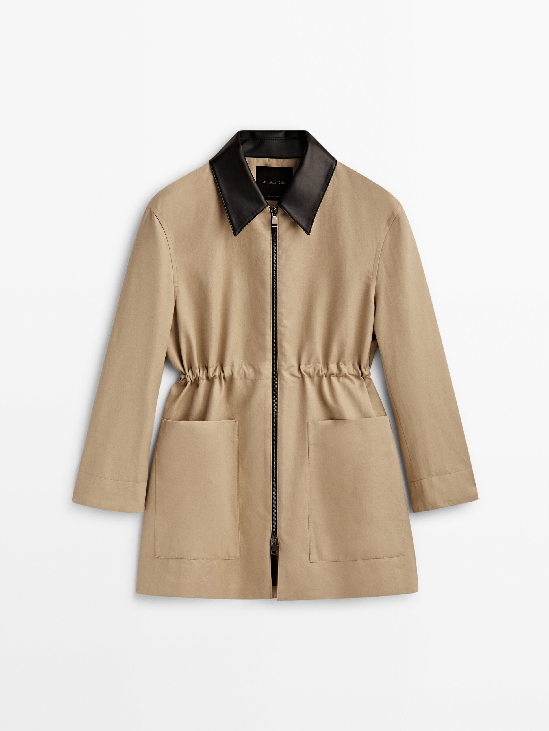 Parka mezcla algodón cuello contraste - BEIGE