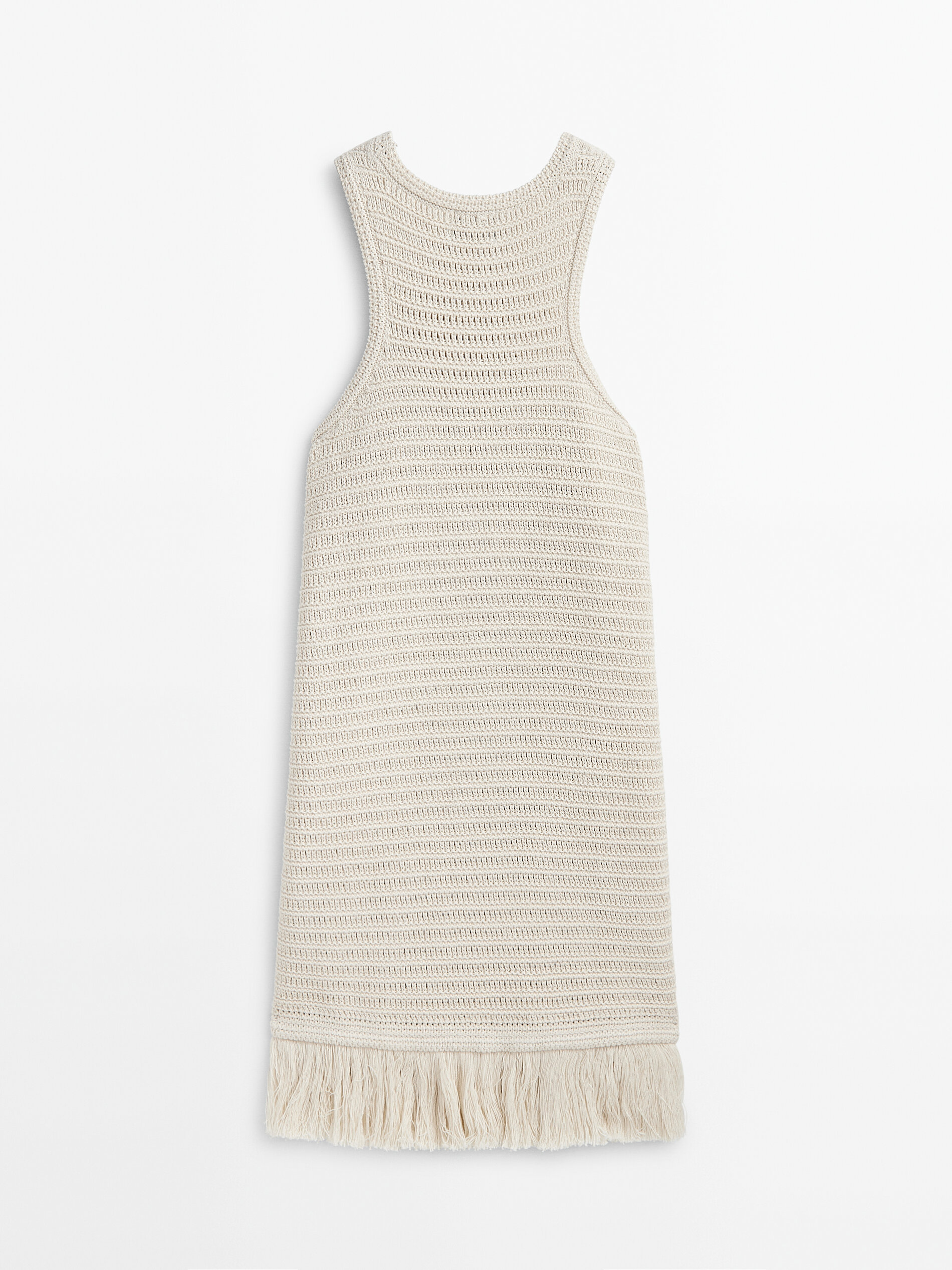 Vestido corto punto crochet flecos -Studio - BEIGE