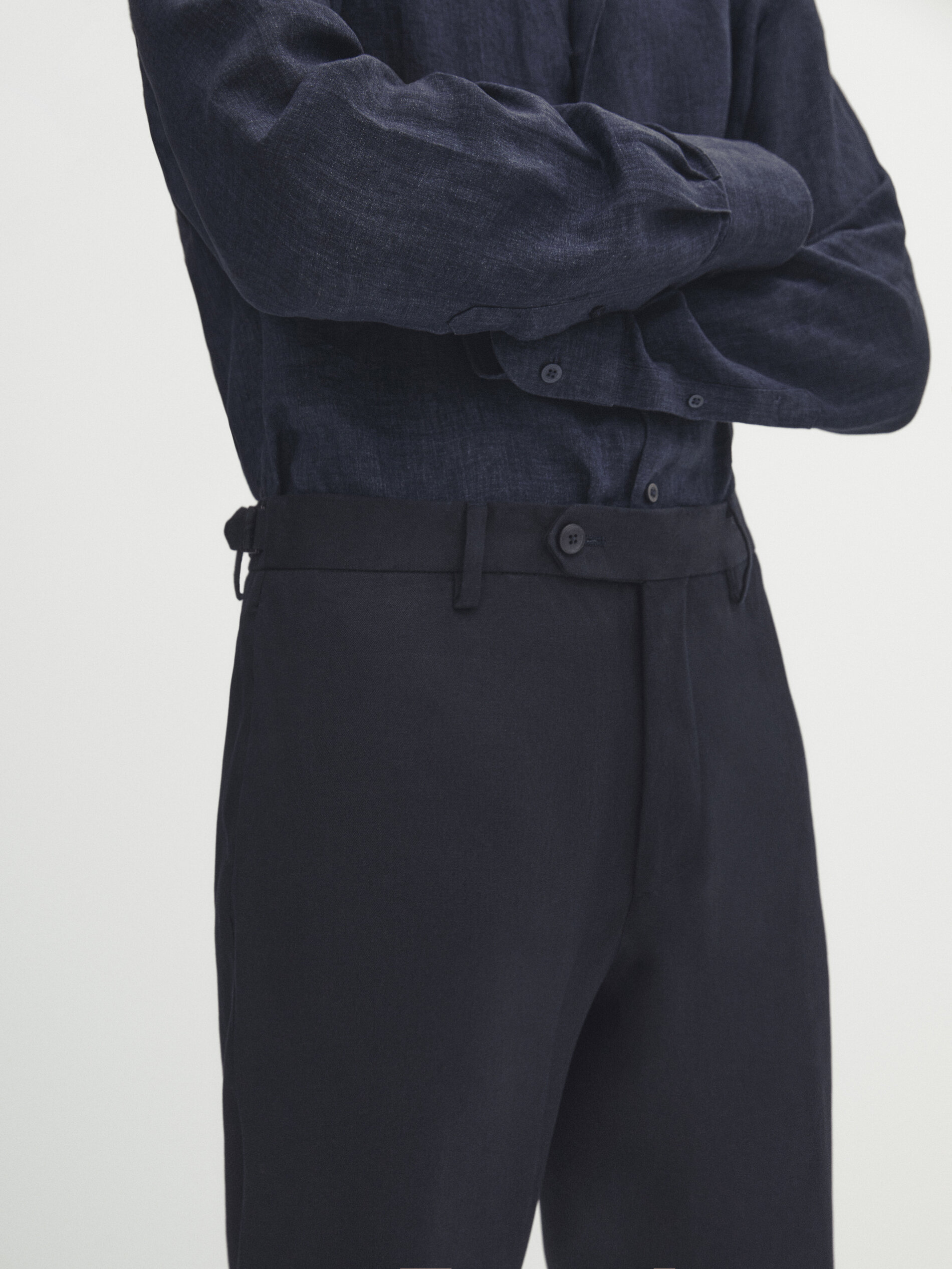 Pantalón traje azul marino 100% lino - AZUL MARINO