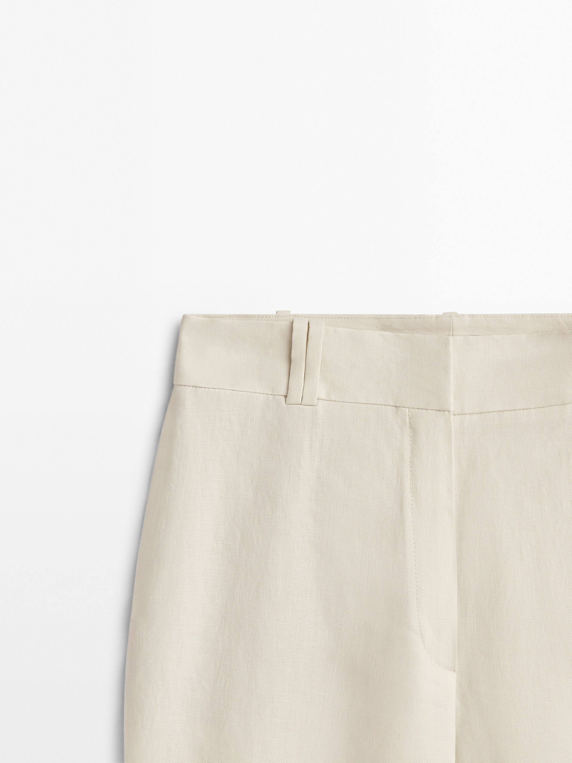 Pantalón traje 100% lino doble trabilla - Vainilla