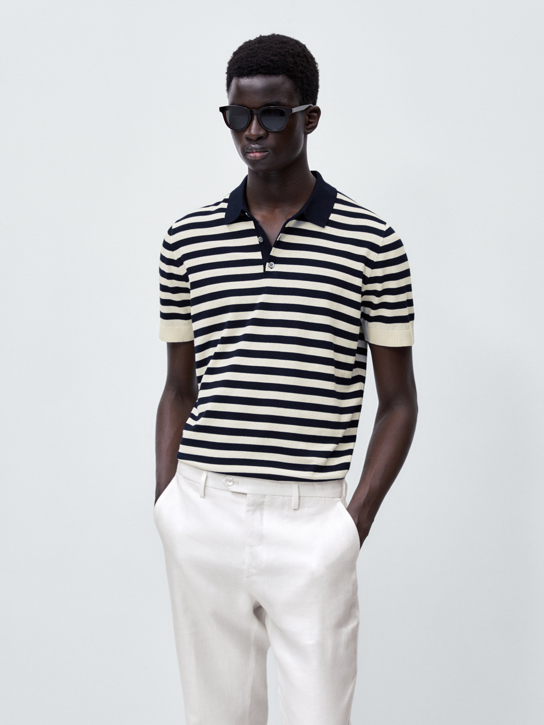 Jersey polo rayas cuello contraste manga corta - AZUL MARINO
