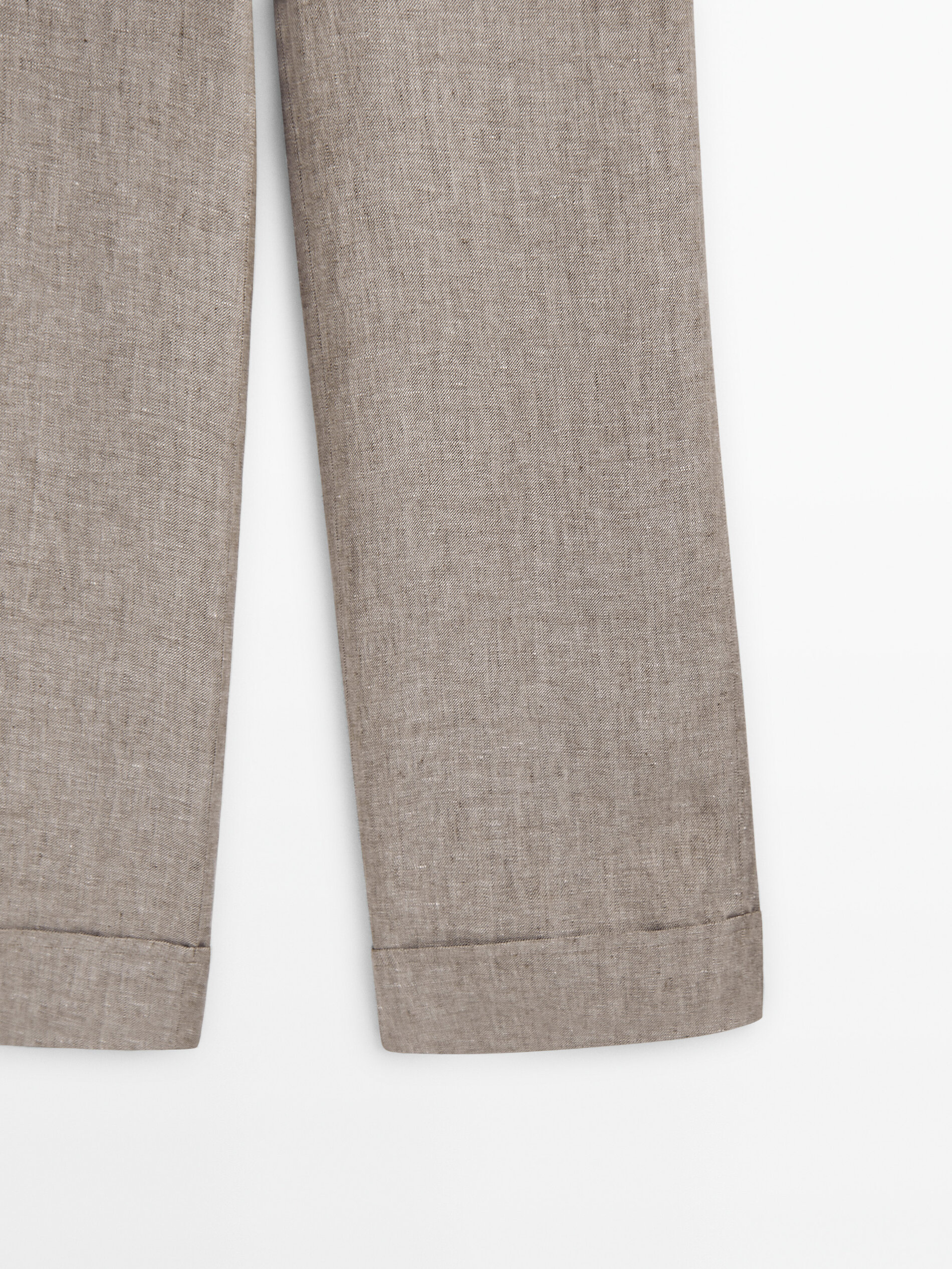 Pantalón lino cinturón - MARRÓN