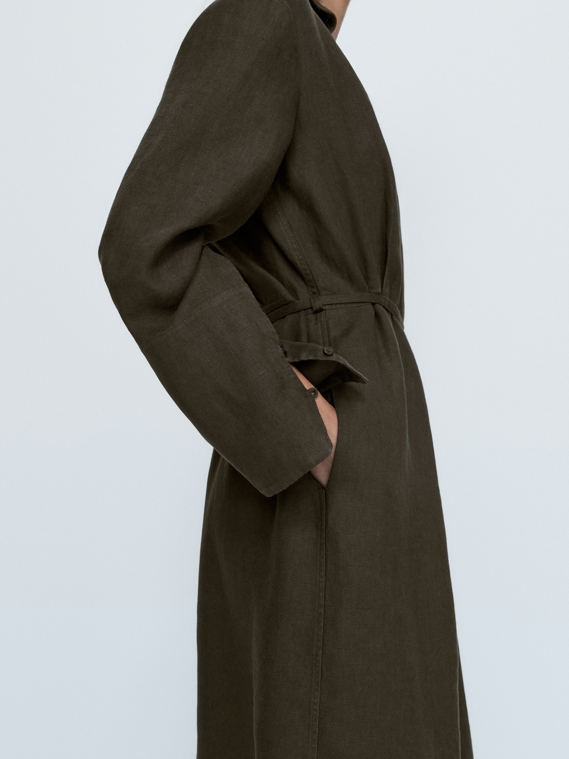 Vestido largo camisero lino - VERDE OSCURO