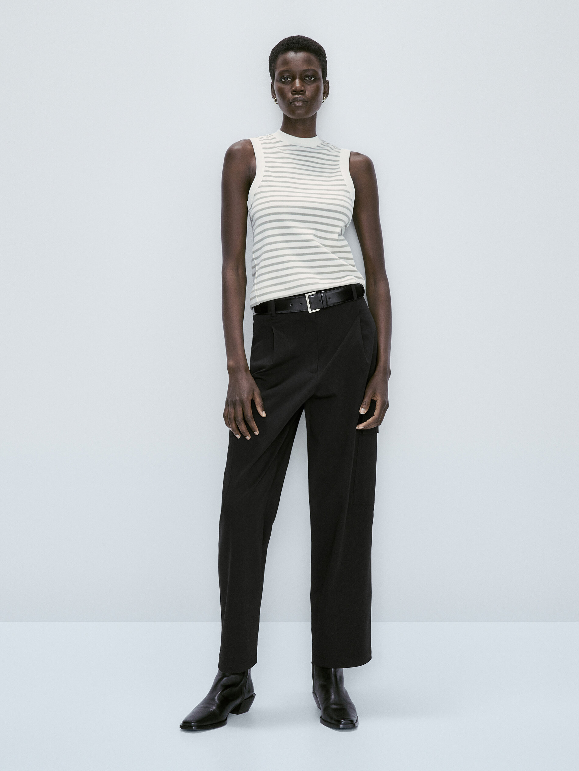 Camiseta rayas contraste sin mangas - GRIS