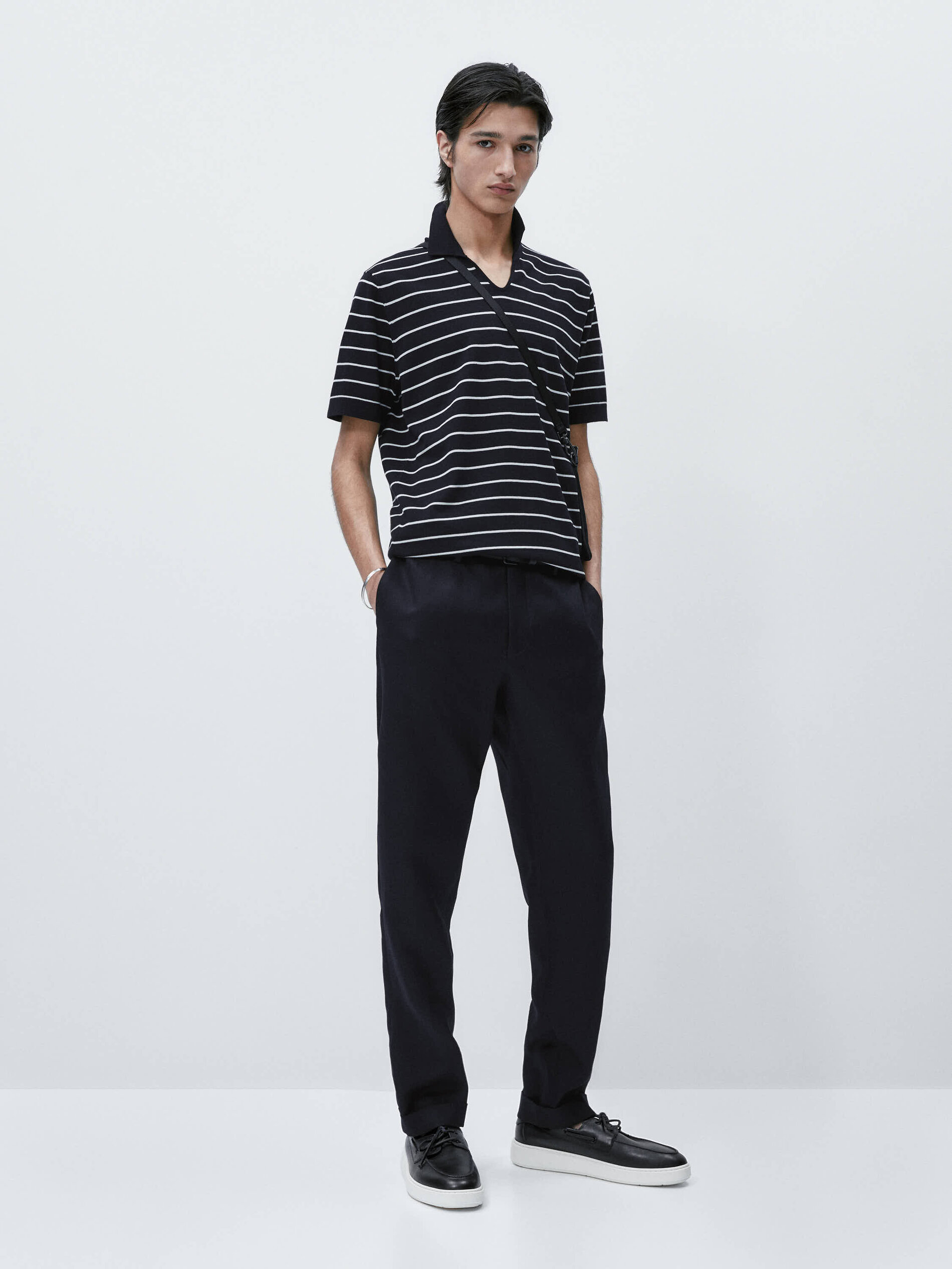 Jersey polo rayas manga corta - AZUL MARINO