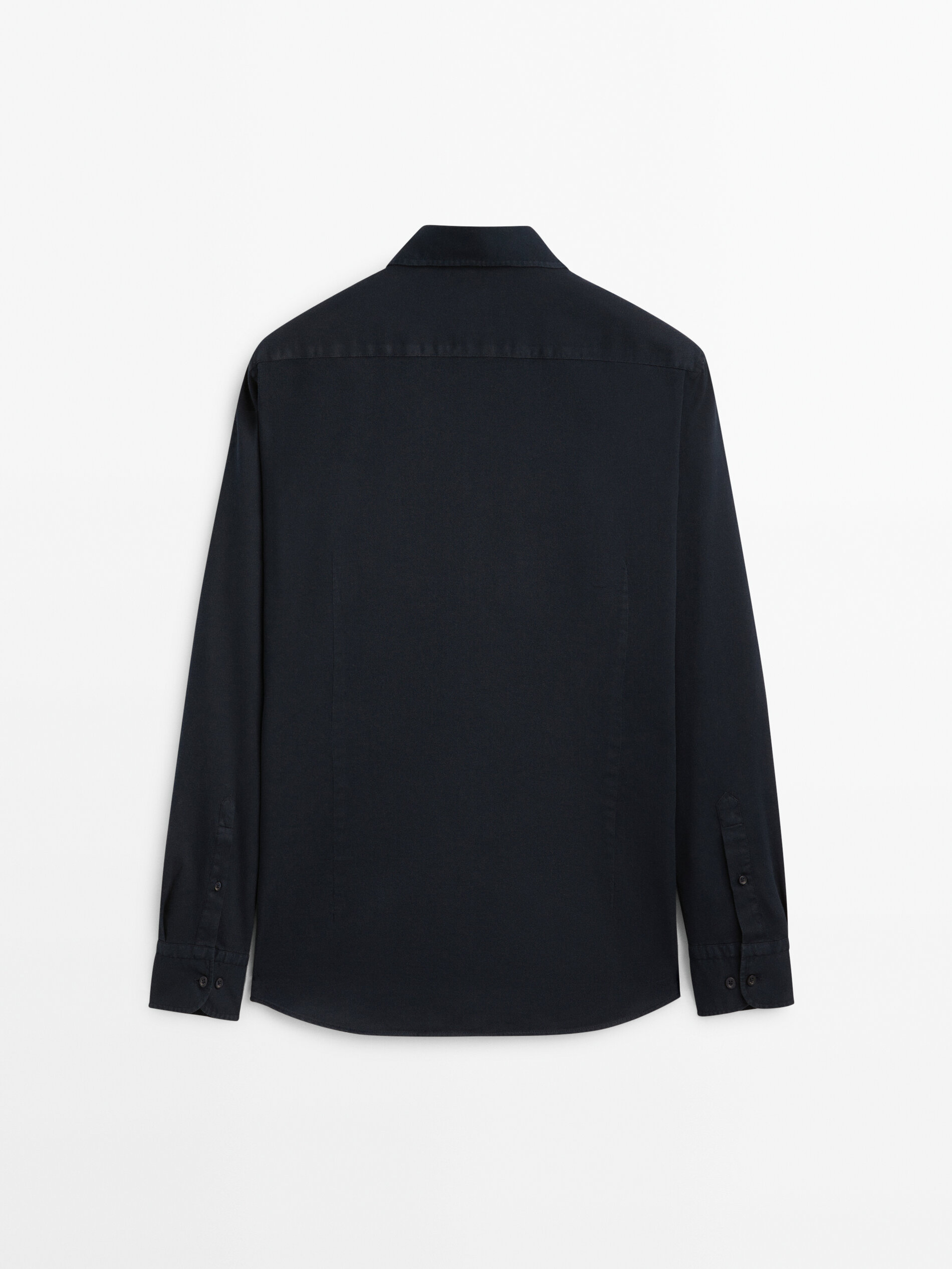 Camisa algodón microestructura slim fit - AZUL MARINO