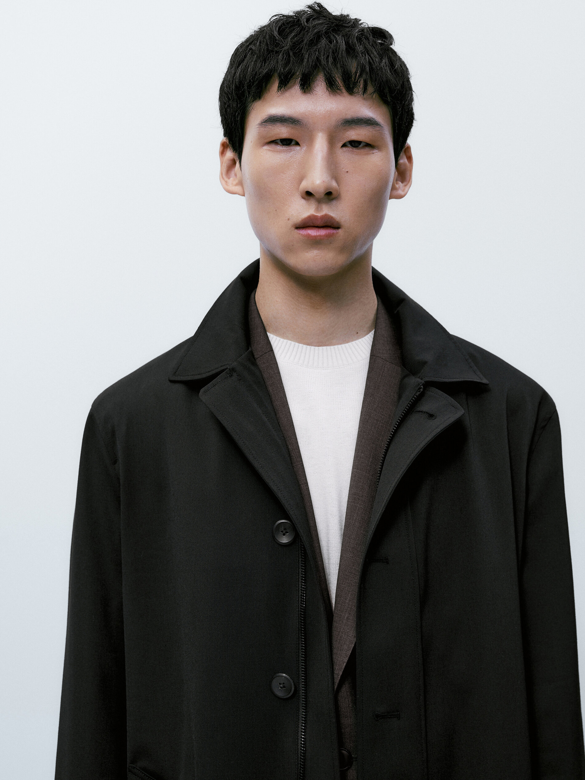 Chaqueta trench con lana - NEGRO