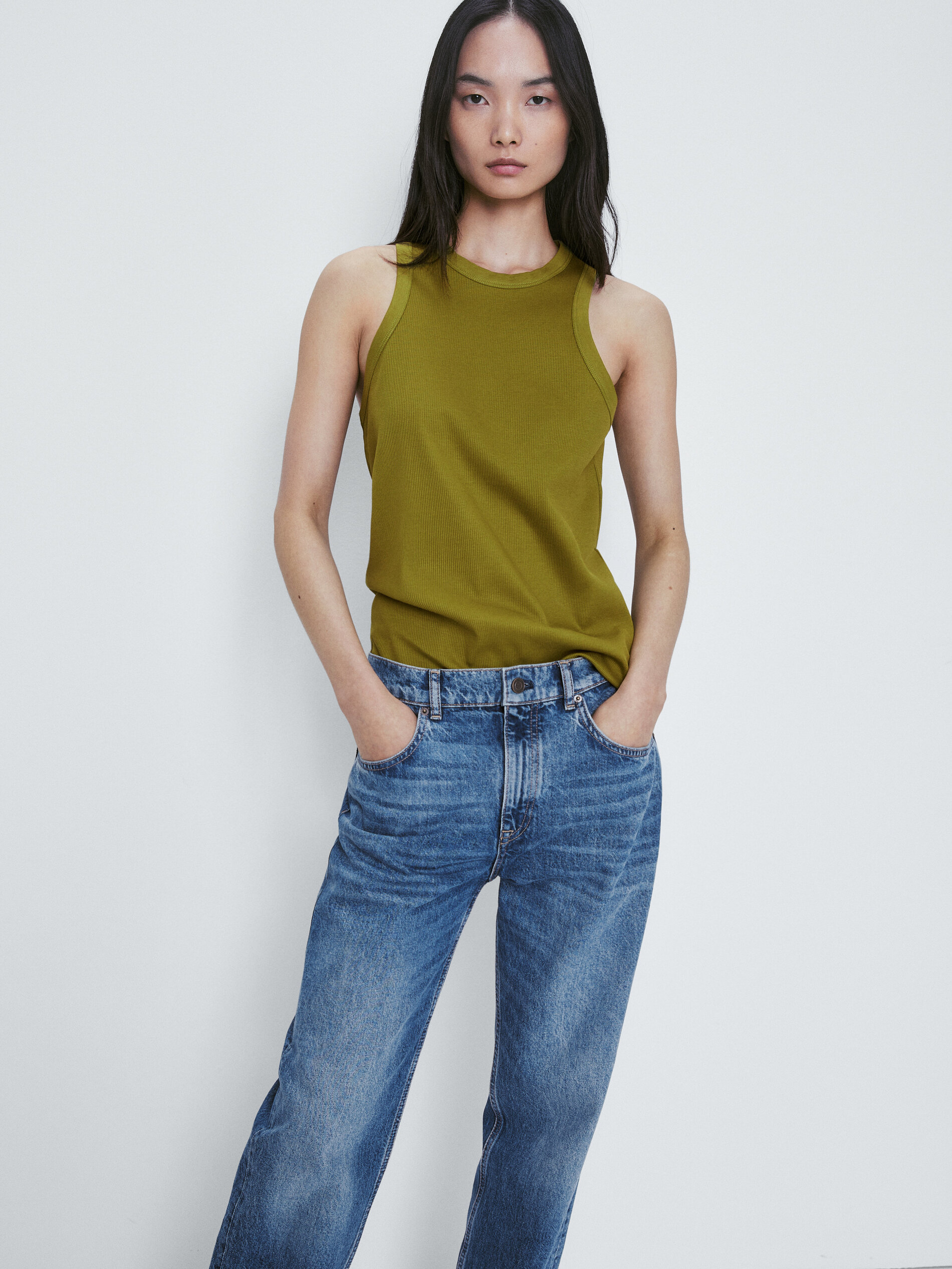 Top canalé algodón mercerizado - VERDE