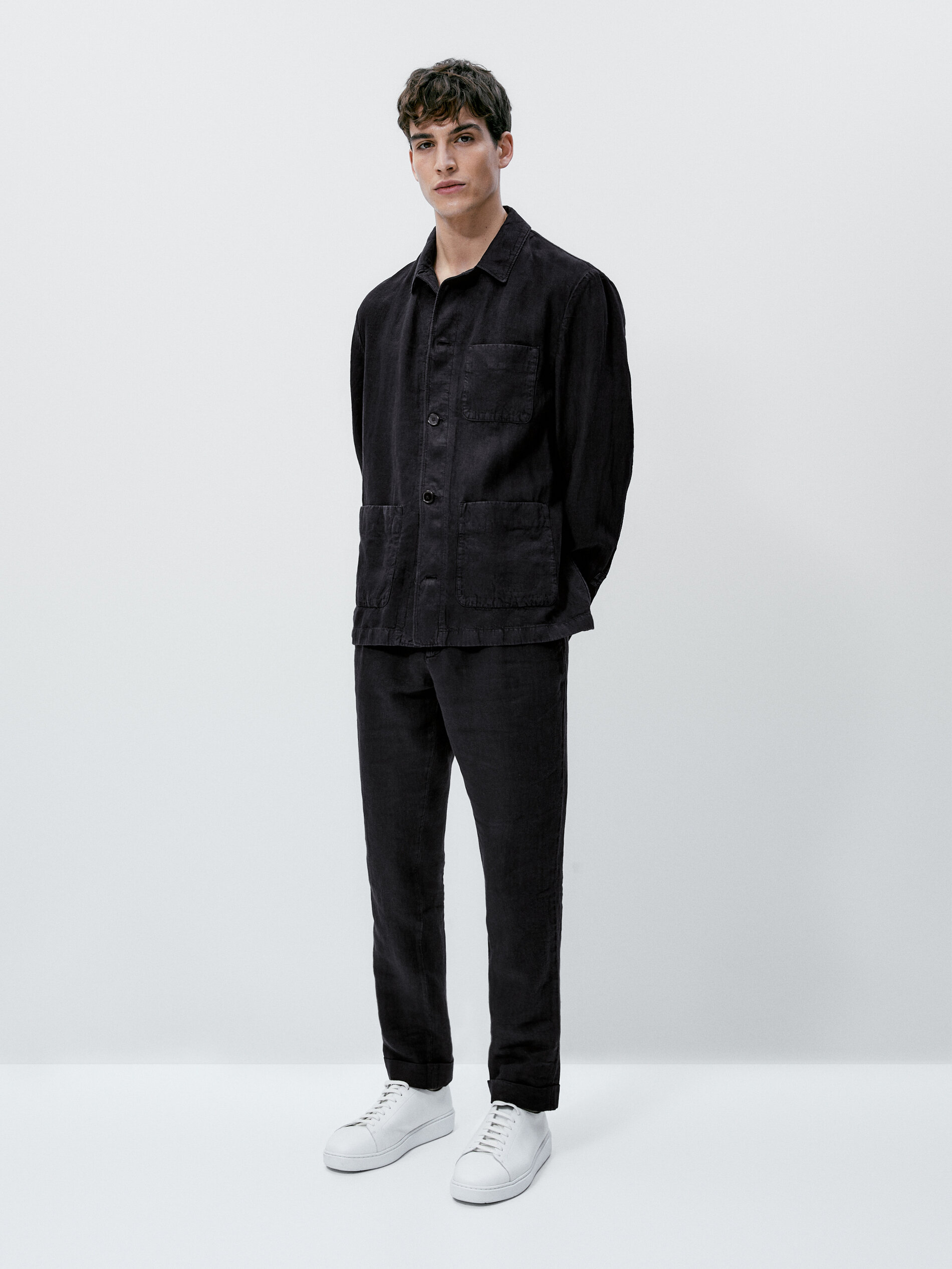 Pantalón lino tintada conjunto - AZUL MARINO