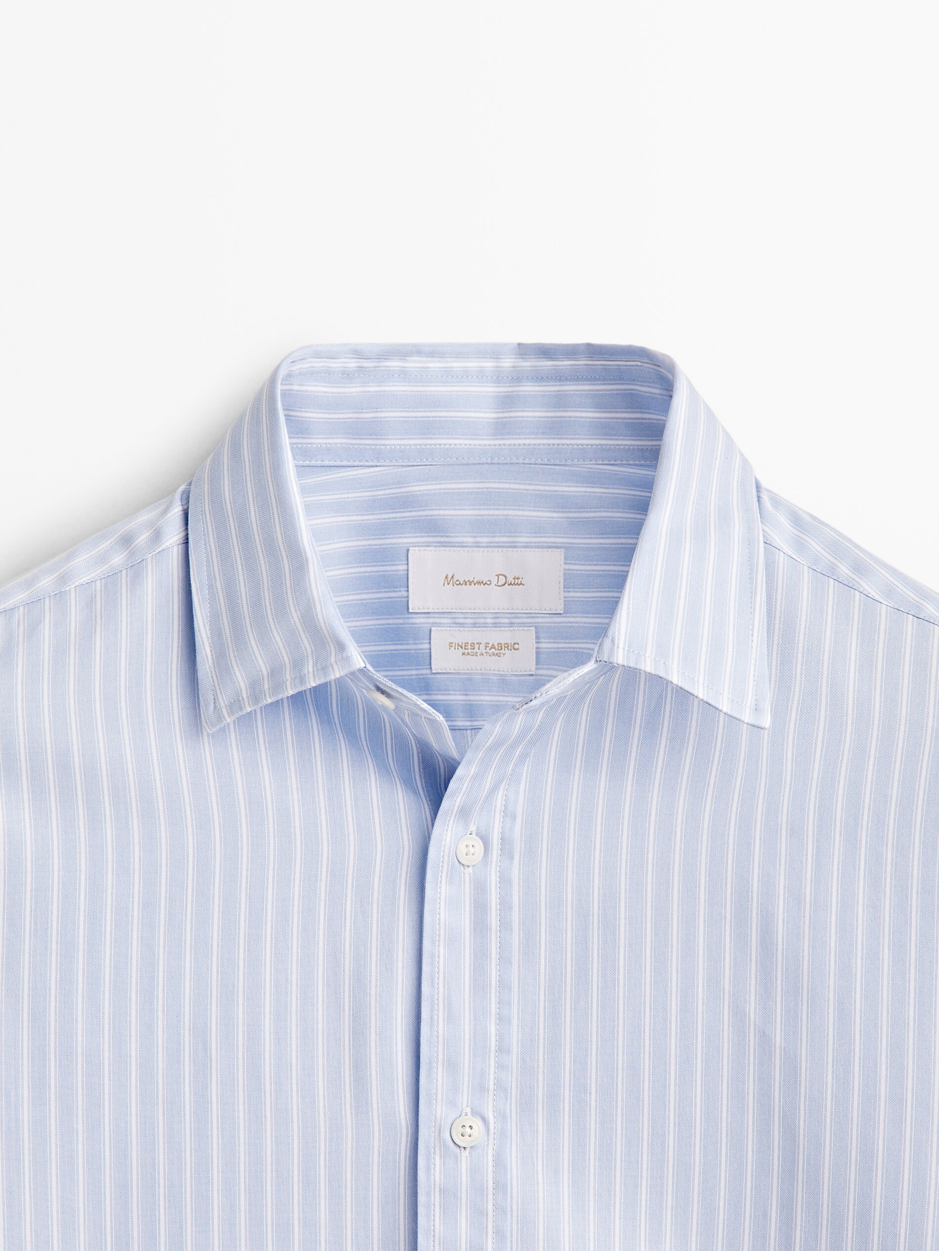 Camisa rayas algodón slim fit - CELESTE