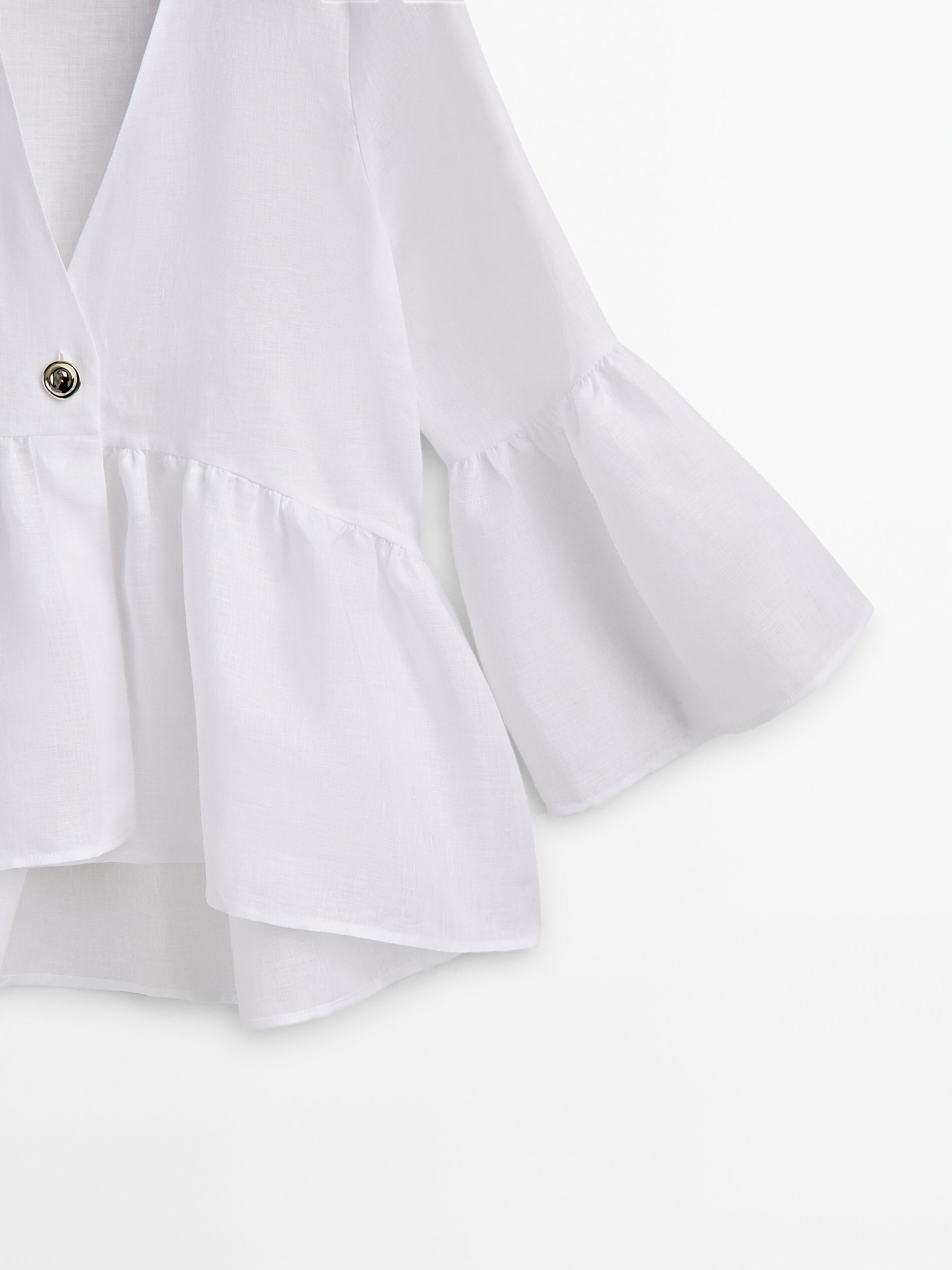 Camisa peplum lino botón -Studio - BLANCO