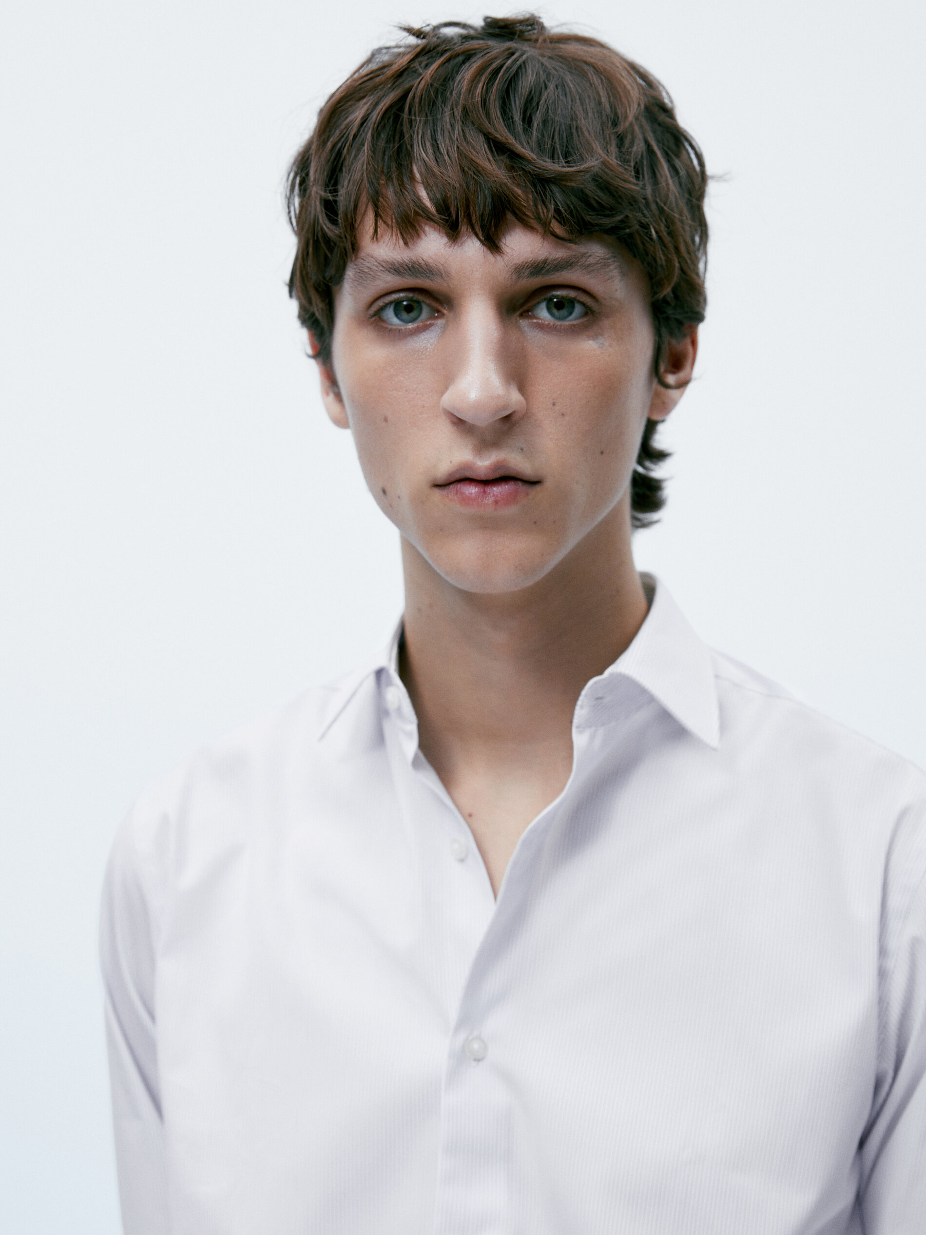 Camisa rayas algodón slim fit - CELESTE